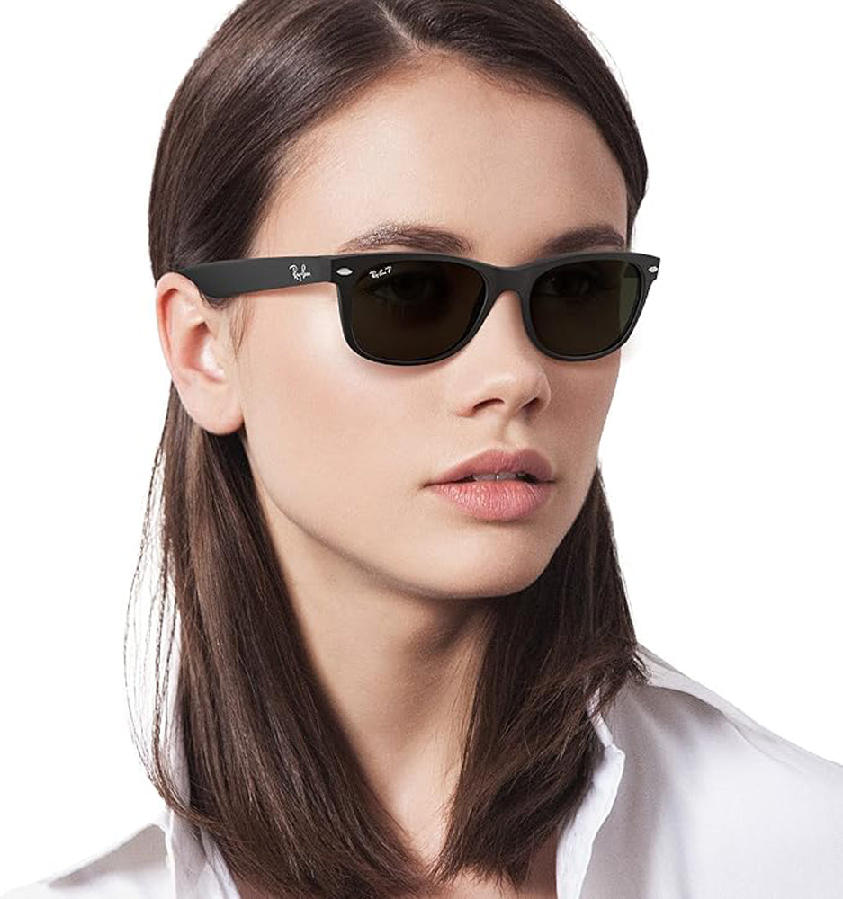 Ray Ban New Wayfarer Polarized Sunglasses RubberBlack PolarGreen Wayfarer