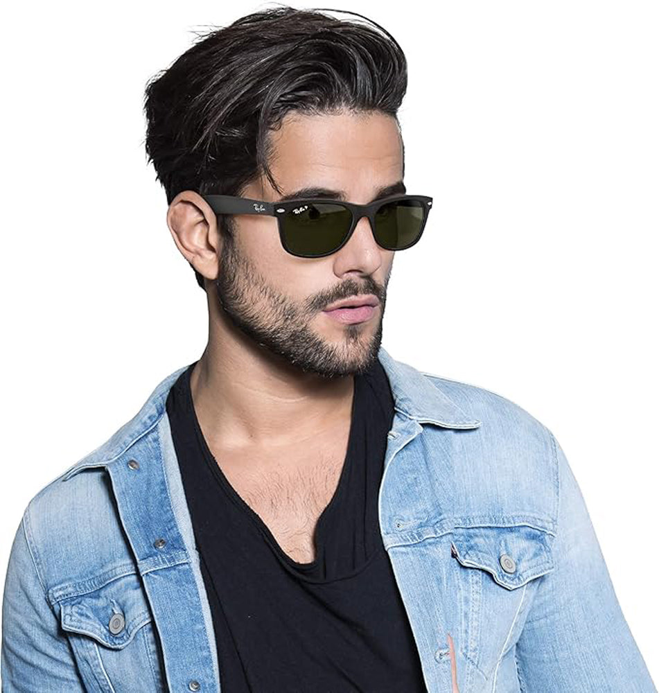 Ray Ban New Wayfarer Polarized Sunglasses RubberBlack PolarGreen Wayfarer