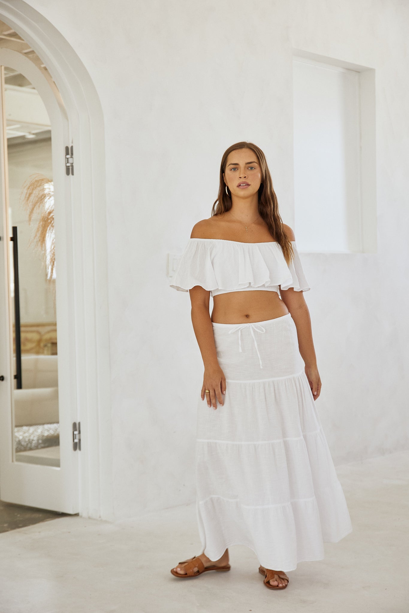 Blanco Flowy Maxi Skirt White S