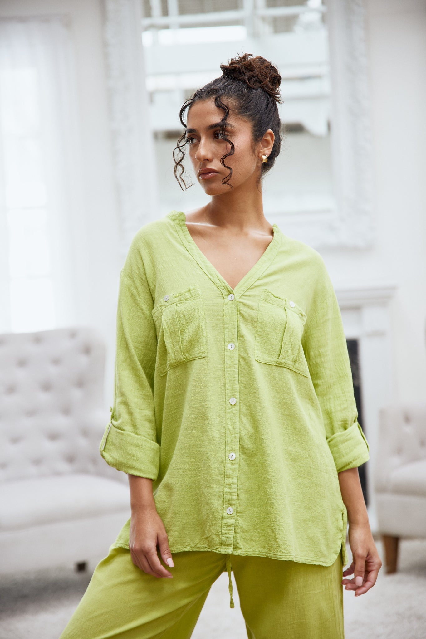 Blanco Two Pocket Long Sleeve Top Pistachio XL