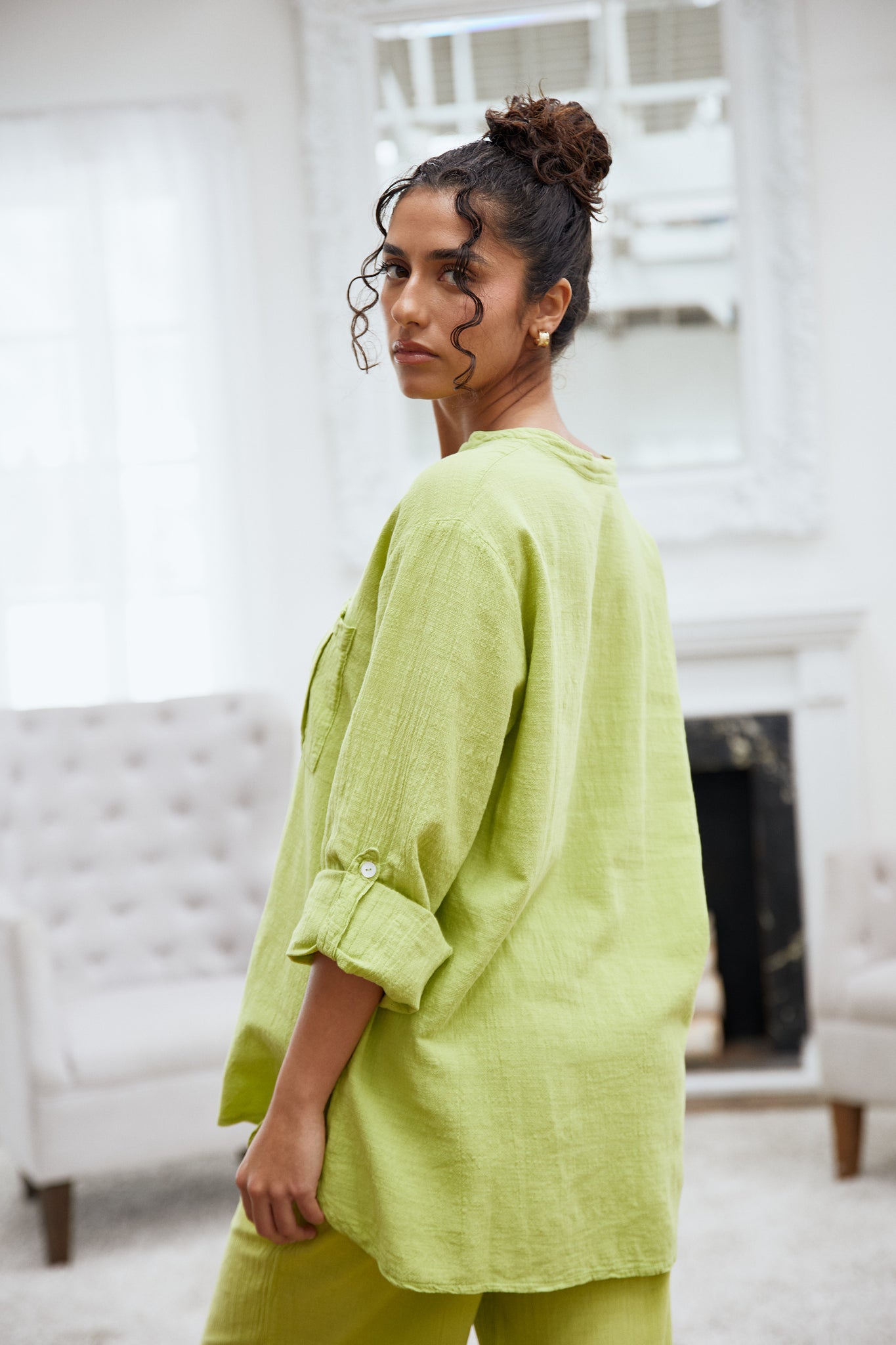 Blanco Two Pocket Long Sleeve Top Pistachio XL