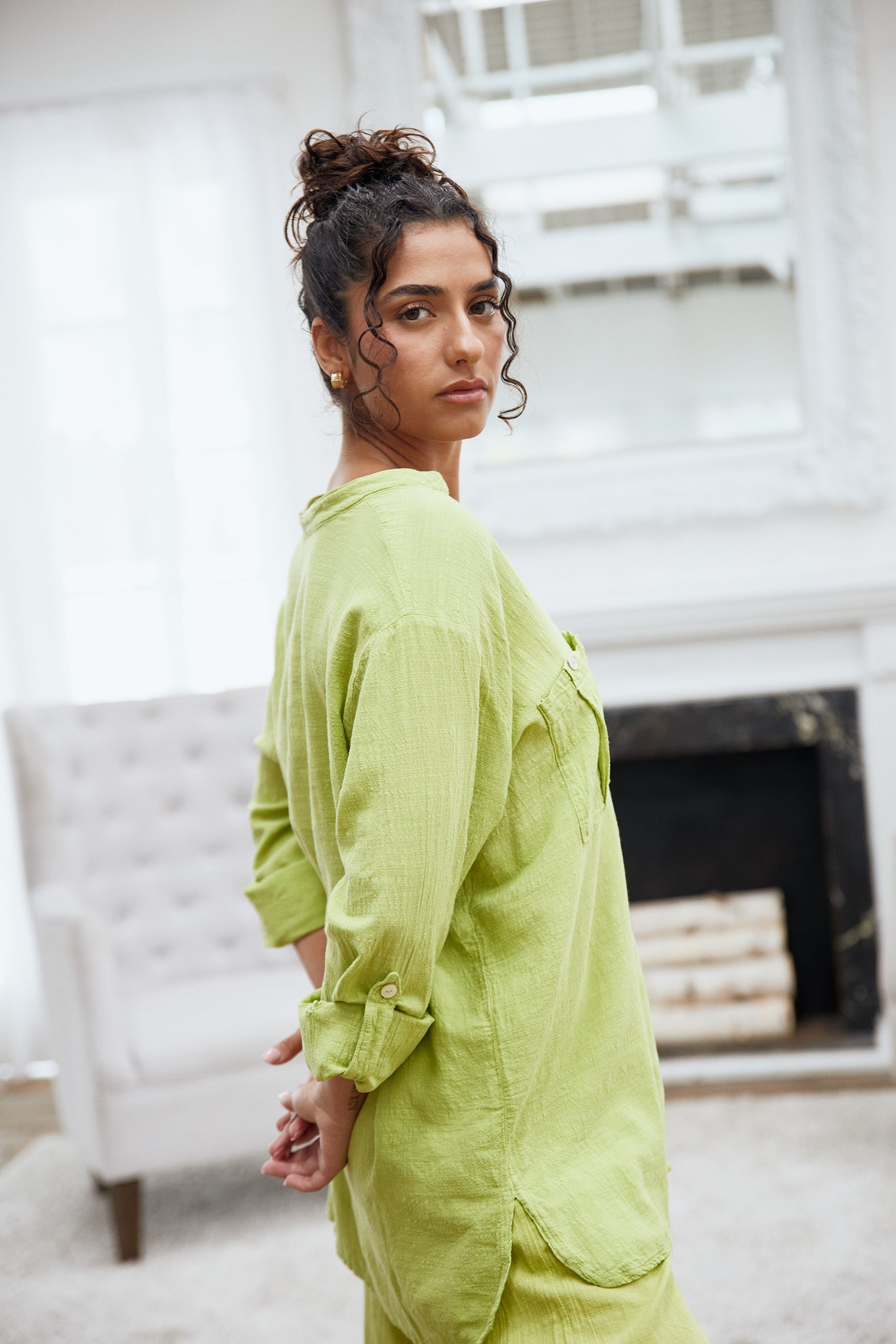 Blanco Two Pocket Long Sleeve Top Pistachio XL