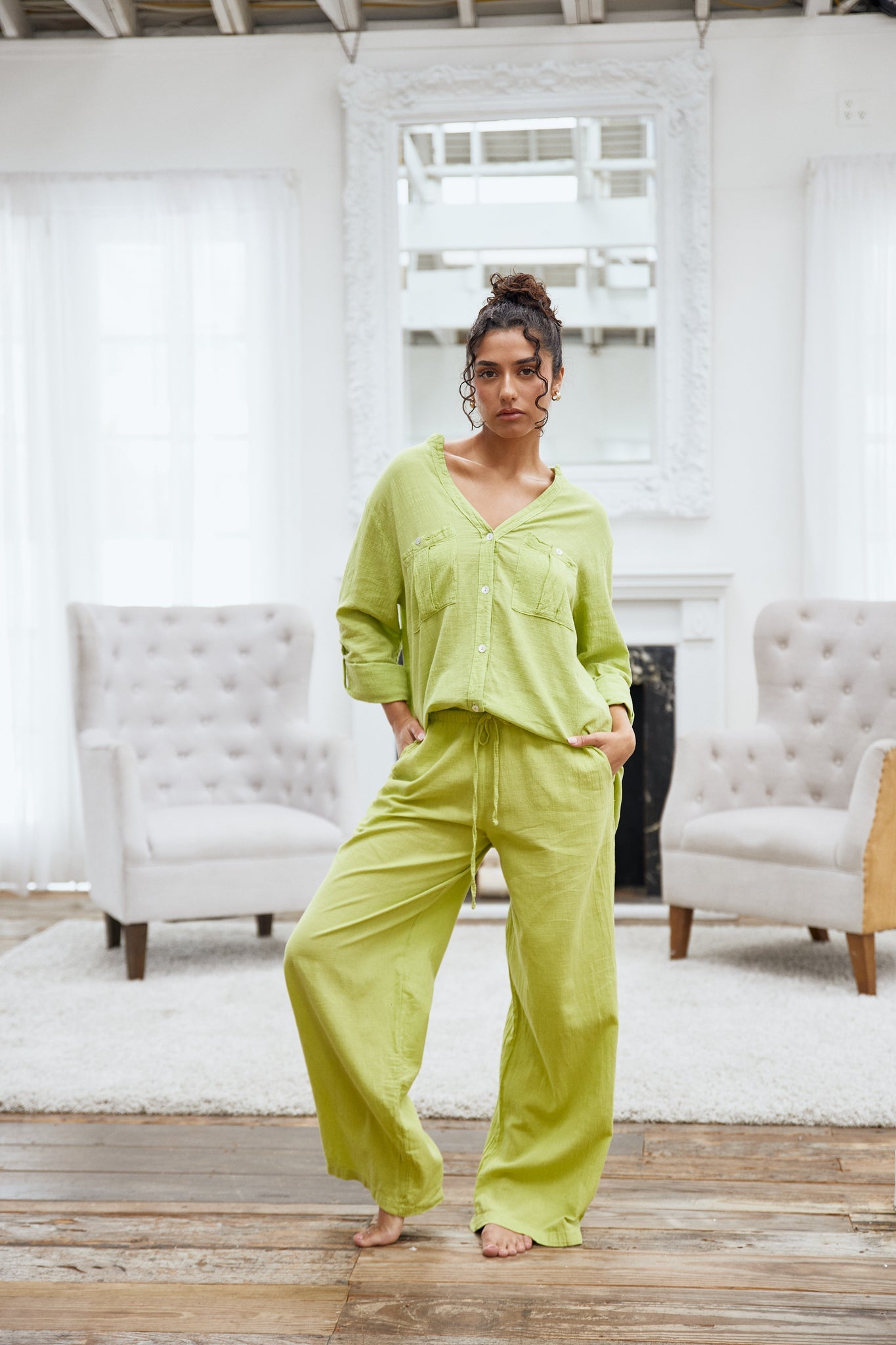 Blanco Two Pocket Long Sleeve Top Pistachio XL