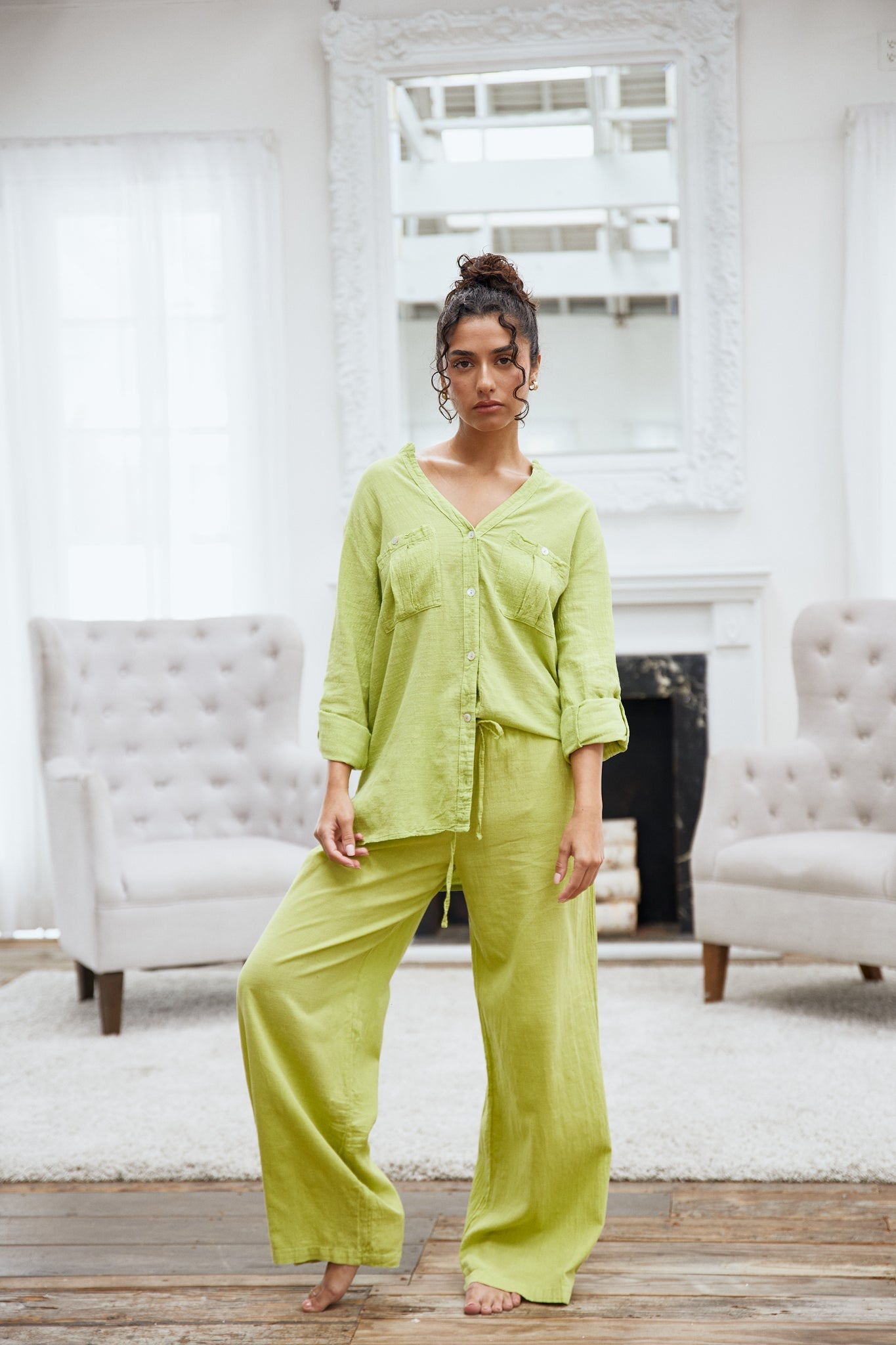 Blanco Two Pocket Long Sleeve Top Pistachio XL