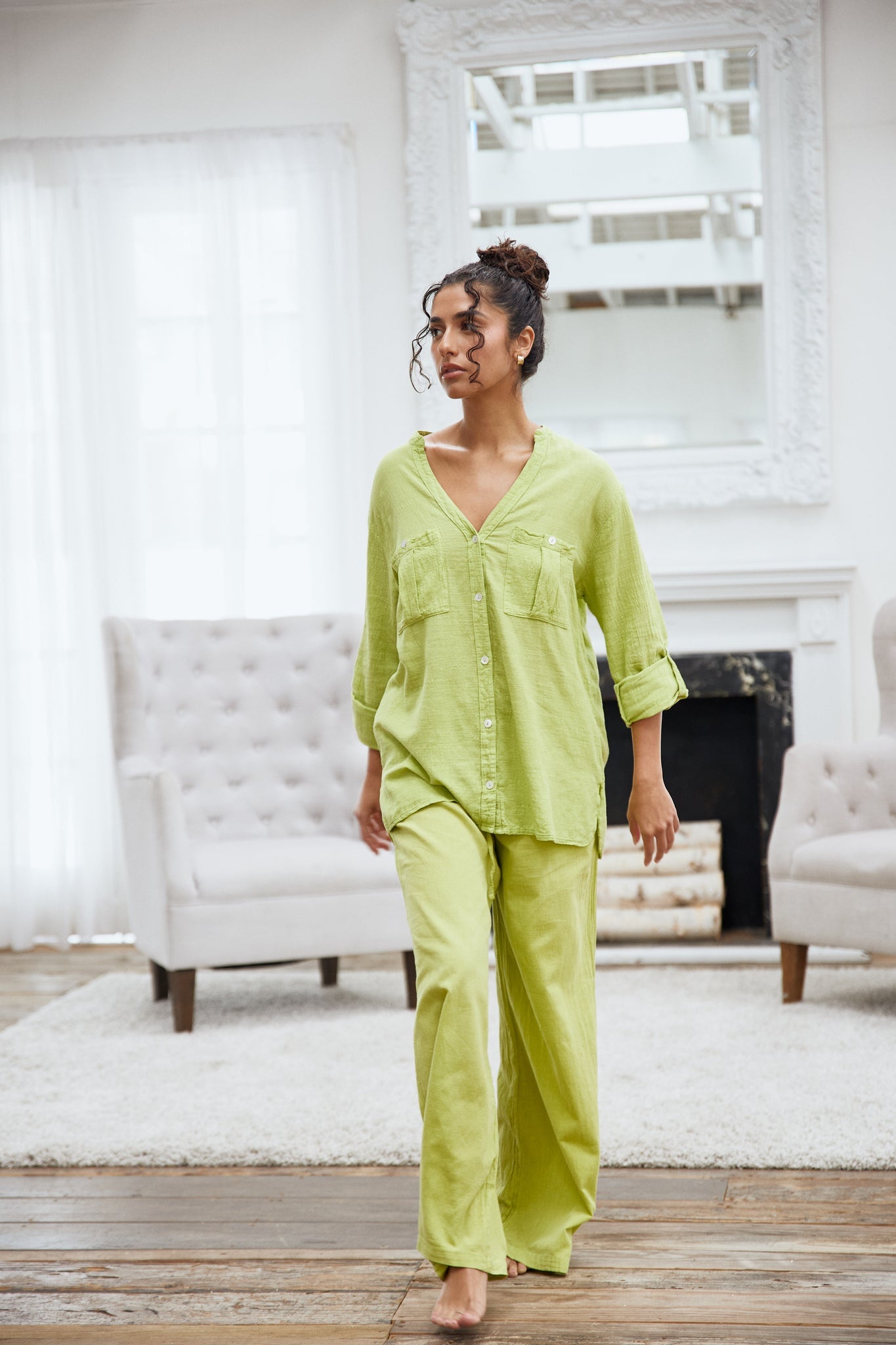 Blanco Two Pocket Long Sleeve Top Pistachio XL