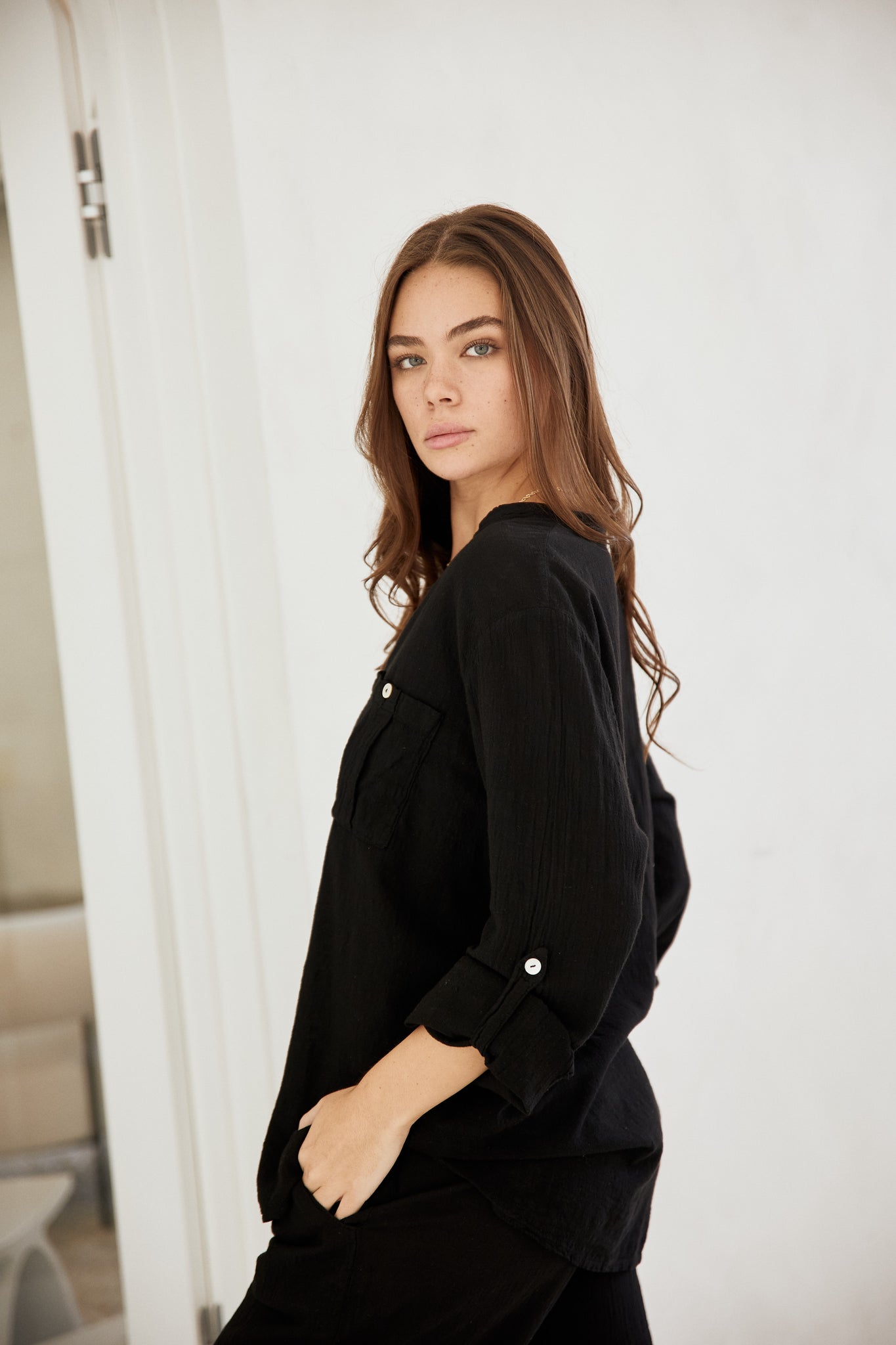 Blanco Two Pocket Long Sleeve Top Black L