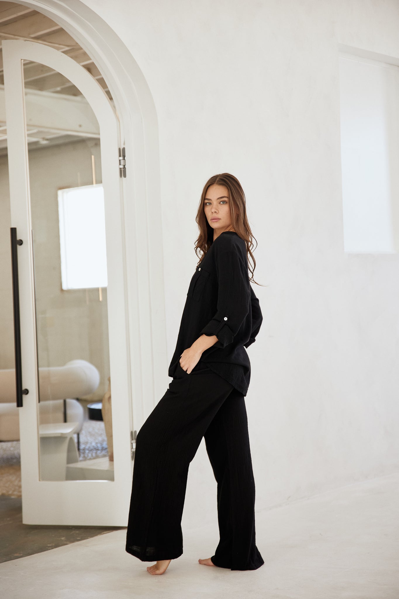 Blanco Two Pocket Long Sleeve Top Black L