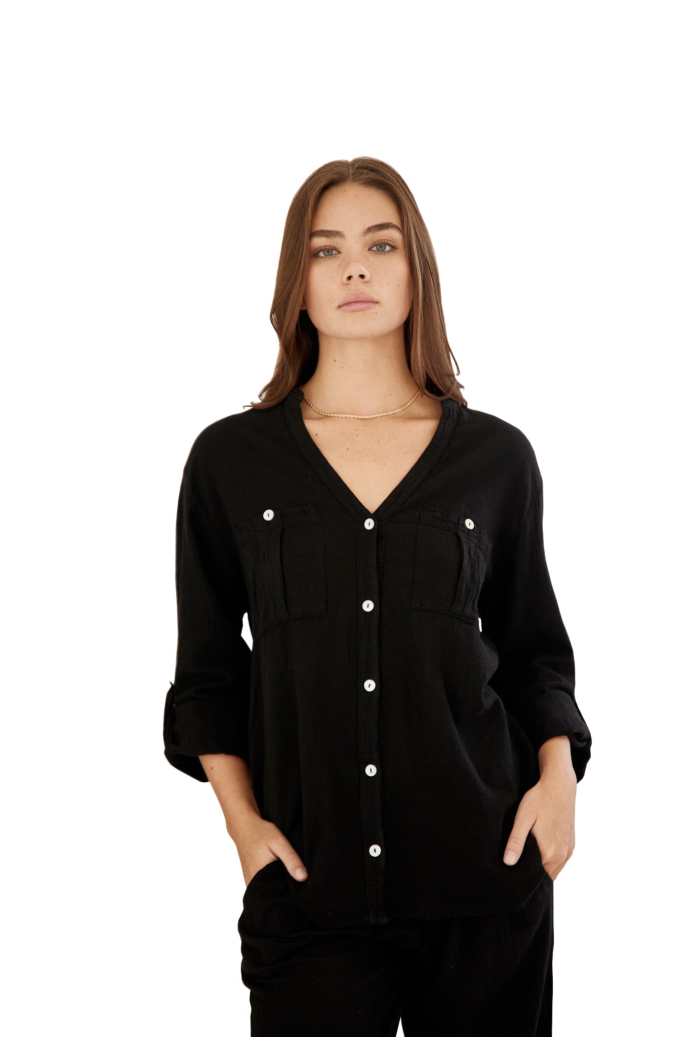 Blanco Two Pocket Long Sleeve Top Black XXL