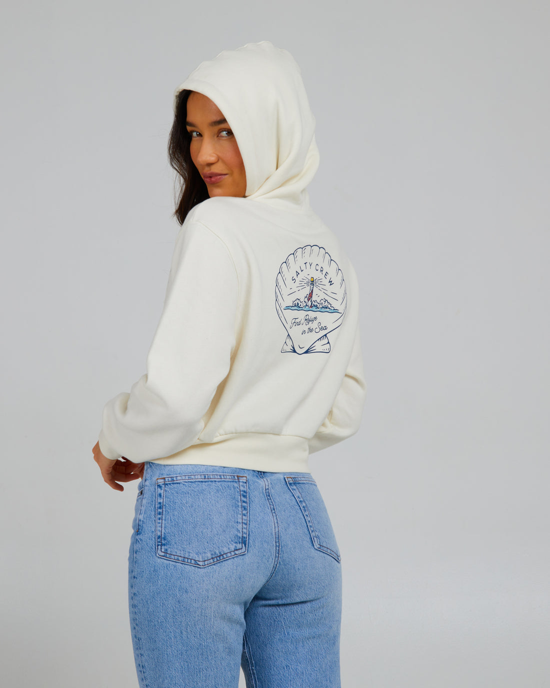 Salty Crew Scallop Crop Hoody Off White S