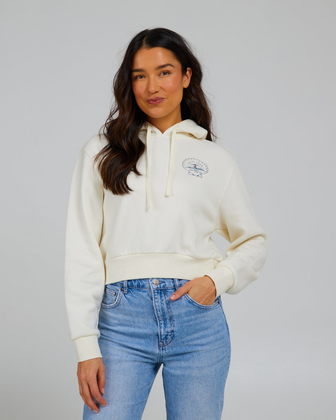 Salty Crew Scallop Crop Hoody Off White S
