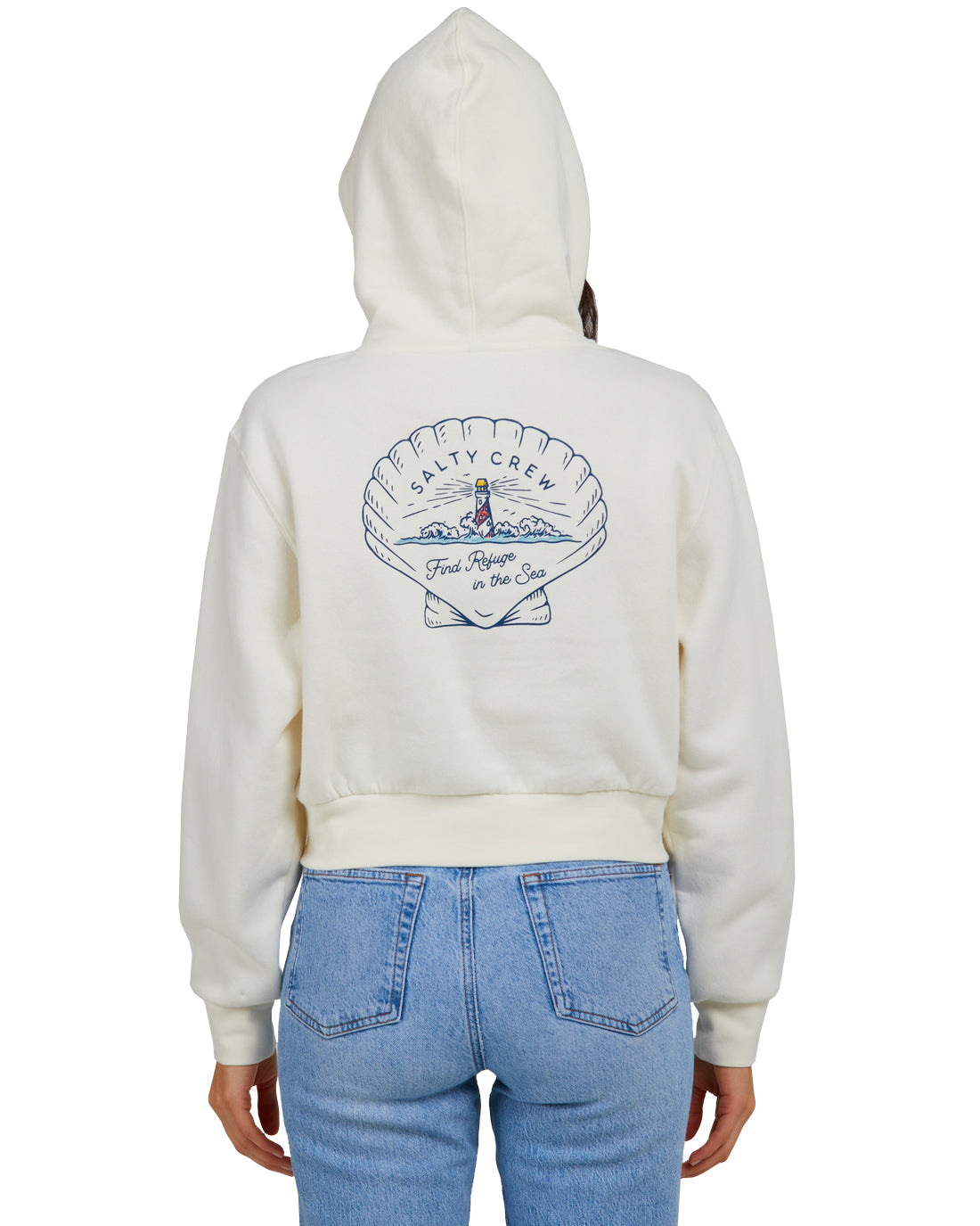 Salty Crew Scallop Crop Hoody Off White S