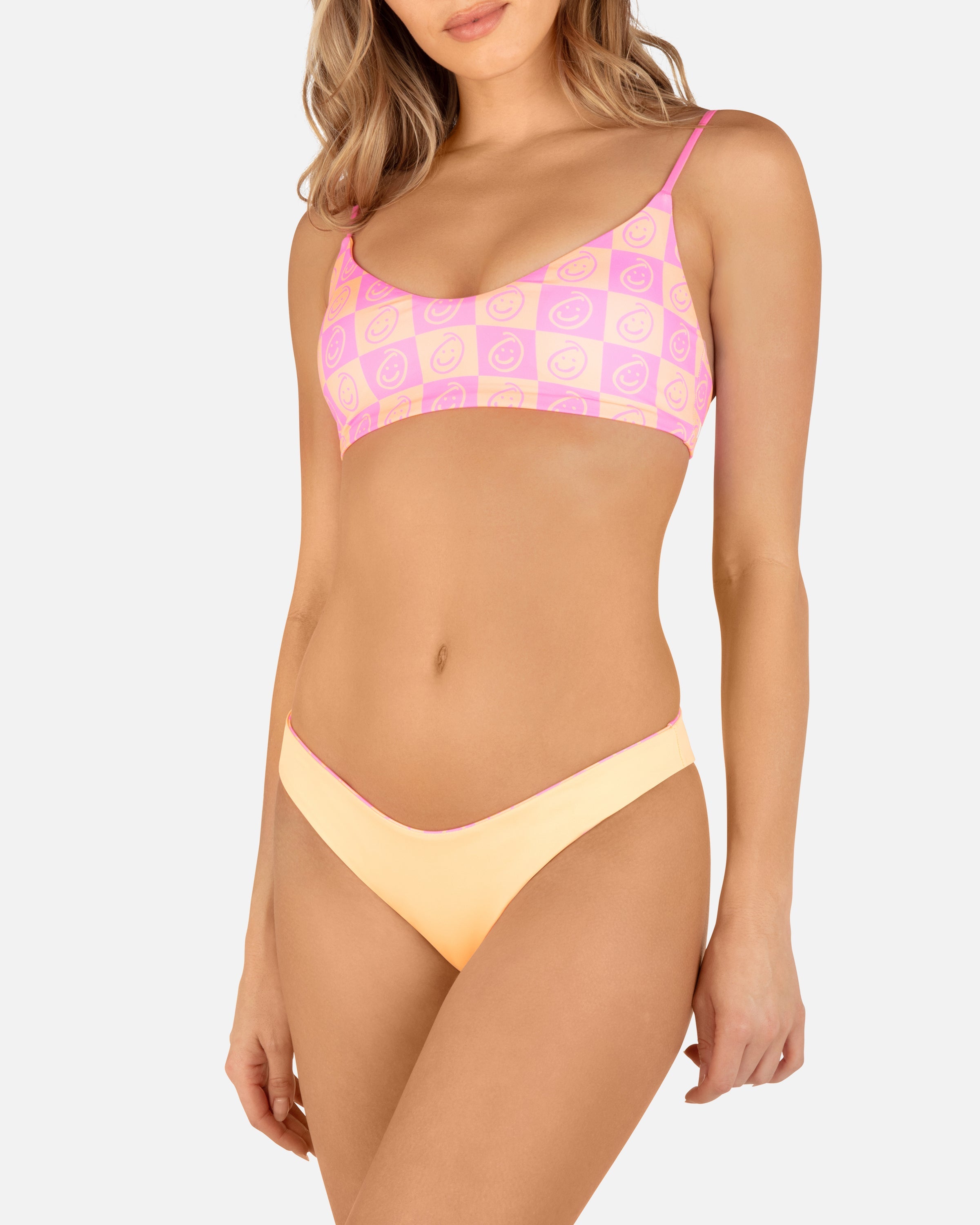 Hurley Smiley Check Reversible Scoop Bikini Bottom WSUN L
