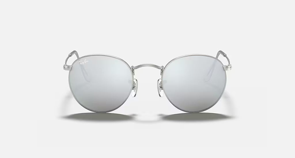 Ray Ban Round Metal Polarized Sunglasses MatteSilver LtGreenMirrorSilver Round