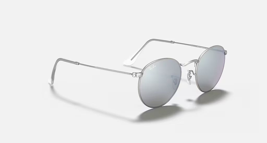 Ray Ban Round Metal Polarized Sunglasses MatteSilver LtGreenMirrorSilver Round
