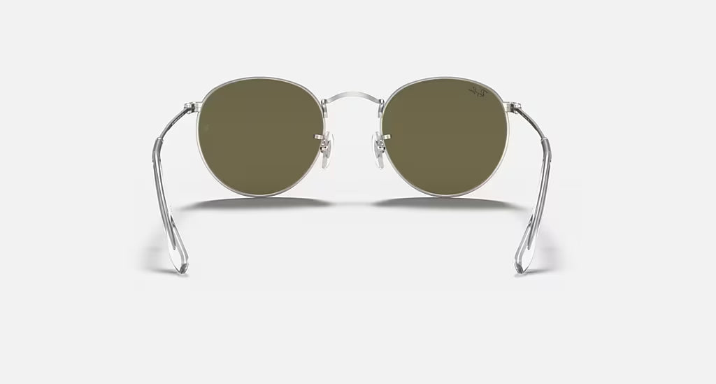 Ray Ban Round Metal Polarized Sunglasses MatteSilver LtGreenMirrorSilver Round