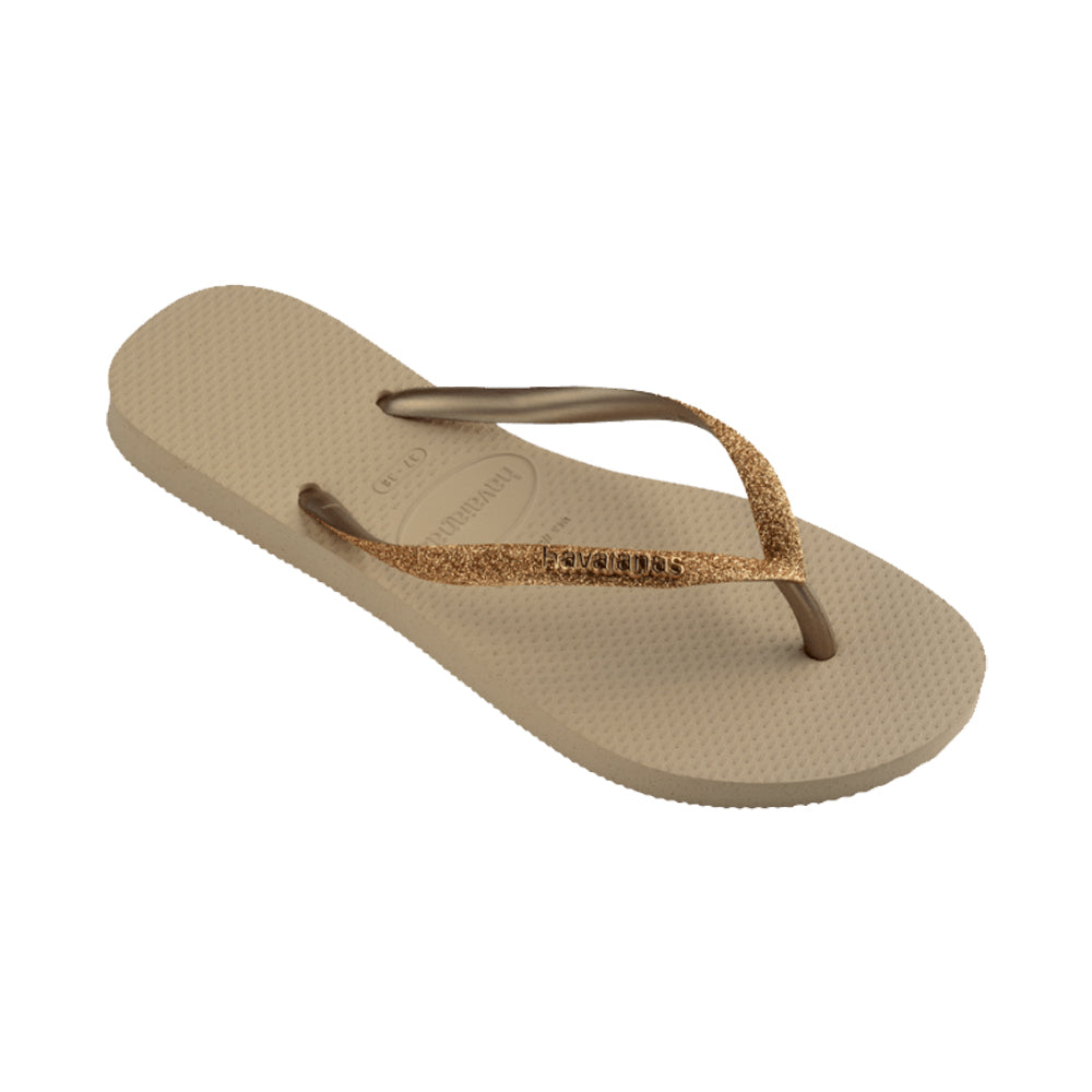 Havaianas Slim Glitter 3 Womens Sandal 9177-Sand-Golden Light Metal 6