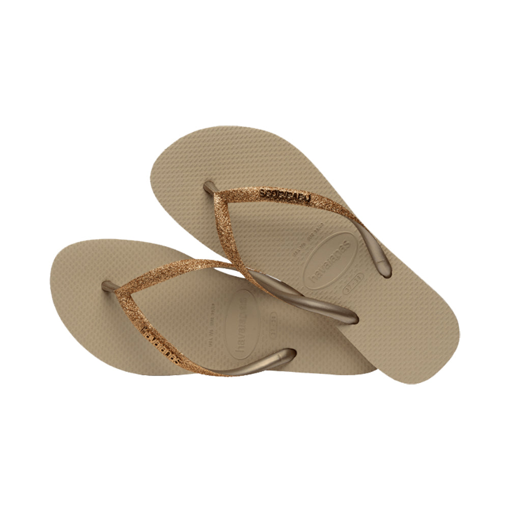 Havaianas Slim Glitter 3 Womens Sandal 9177-Sand-Golden Light Metal 11