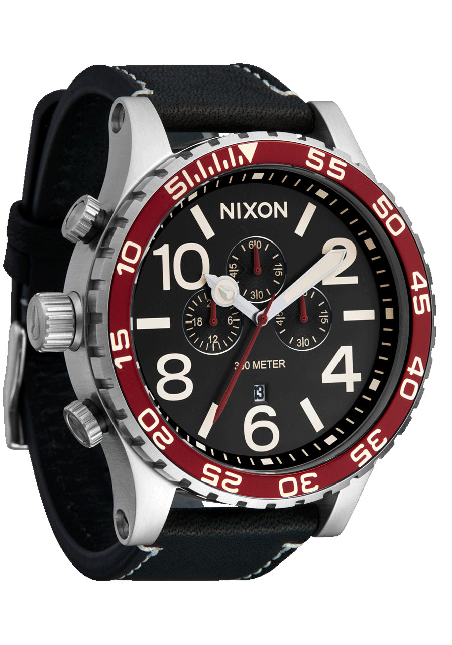 Nixon The 51-30 Chrono Leather Watch 5199-Silver-Black-Cranberry