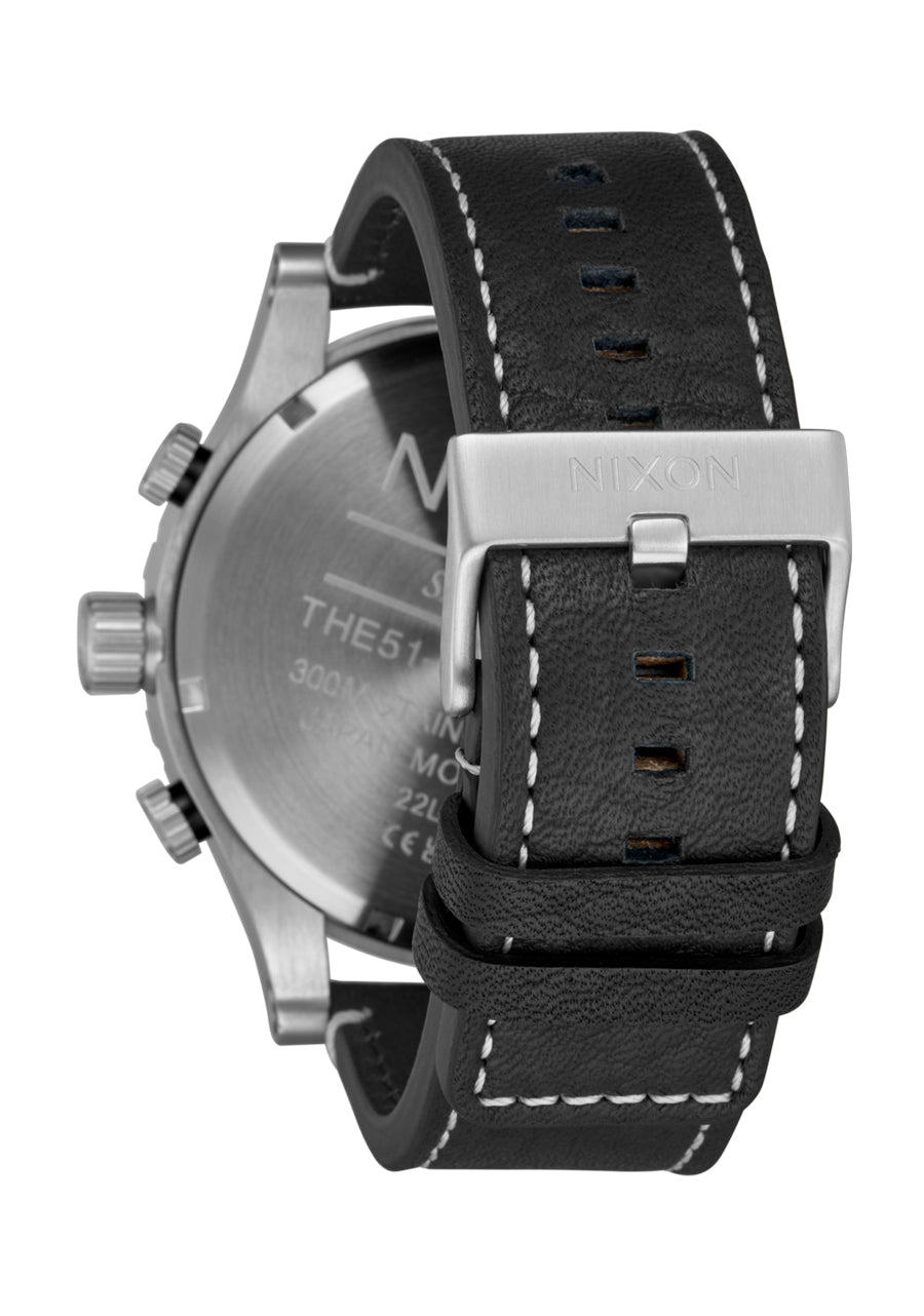 Nixon The 51-30 Chrono Leather Watch 5199-Silver-Black-Cranberry