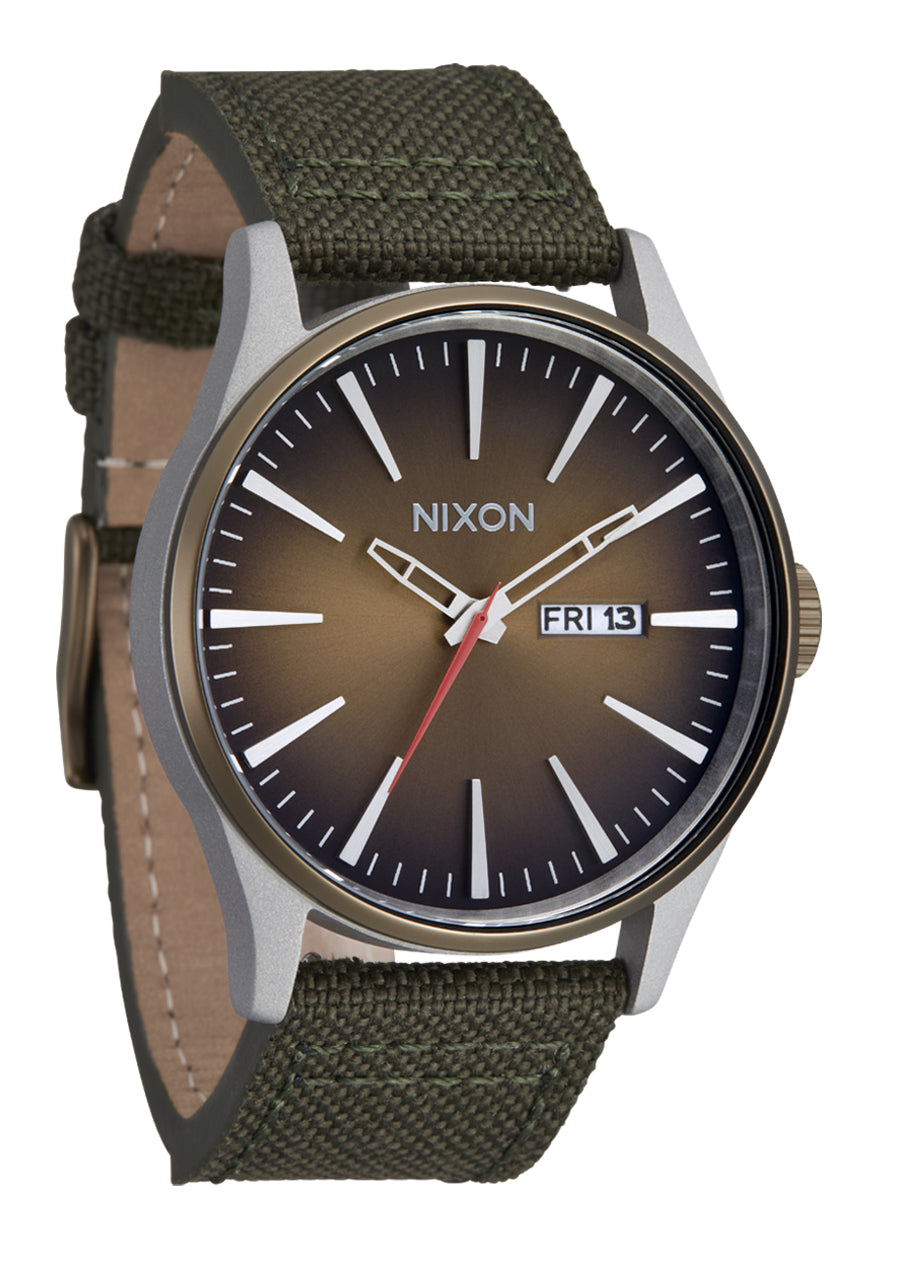 Nixon The Sentry Nylon Watch 5208-Silver-Light Brown-Forest