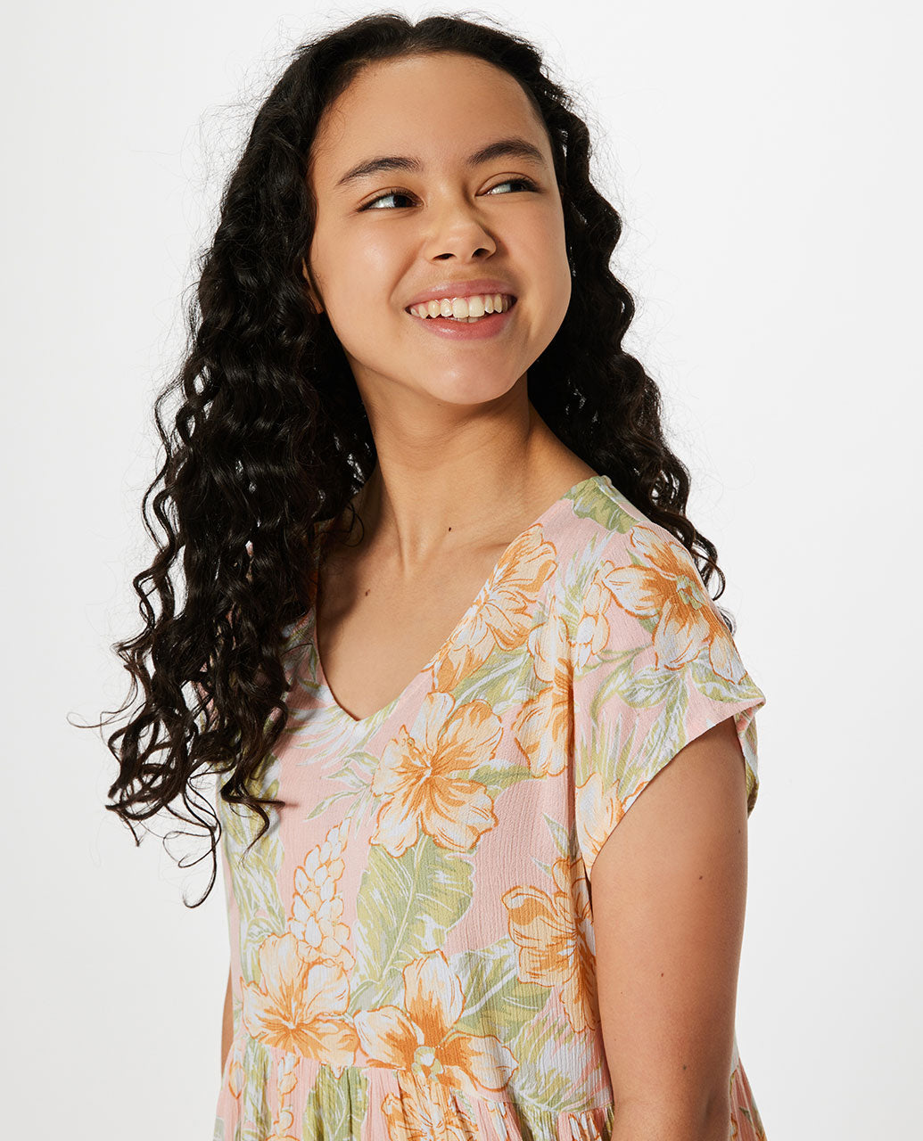 Rip Curl Always Summer Tier Dress Girls ShellCoral 10