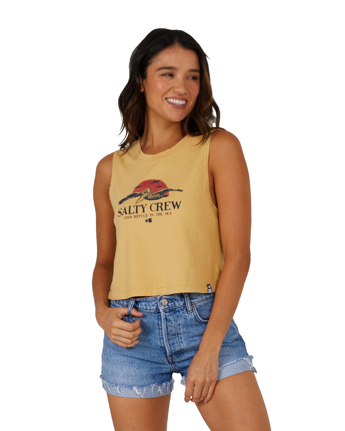 Salty Crew Soarin Cropped Tank DustyGold M
