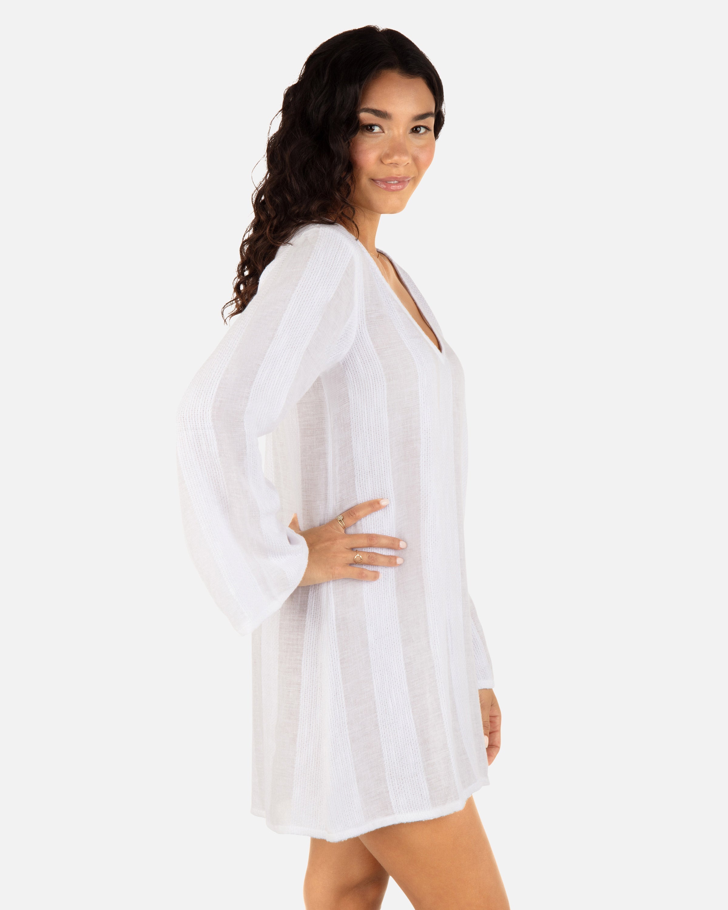 Hurley Stripe Gauze LS Tunic White XS