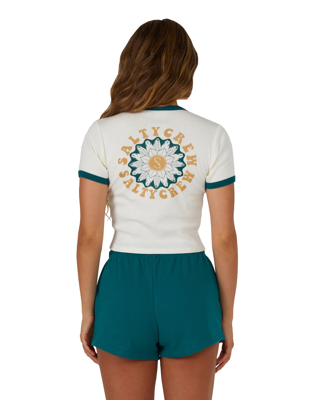 Salty Crew Flower Power Ringer SS Tee OffWhite/Kelp M