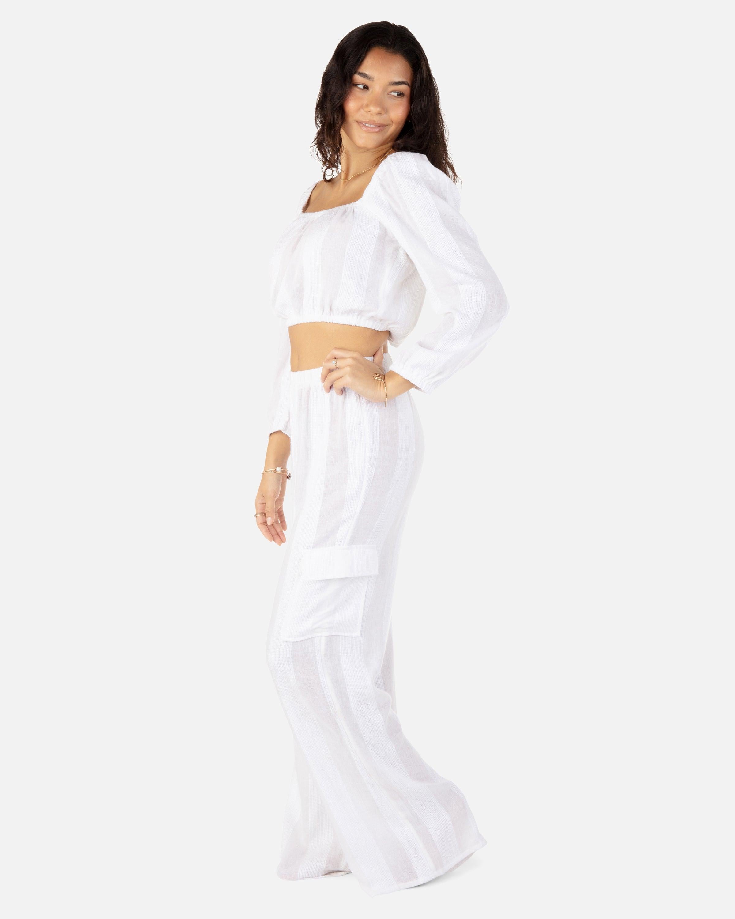 Hurley Stripe Gauze Cargo Beach Pant White S
