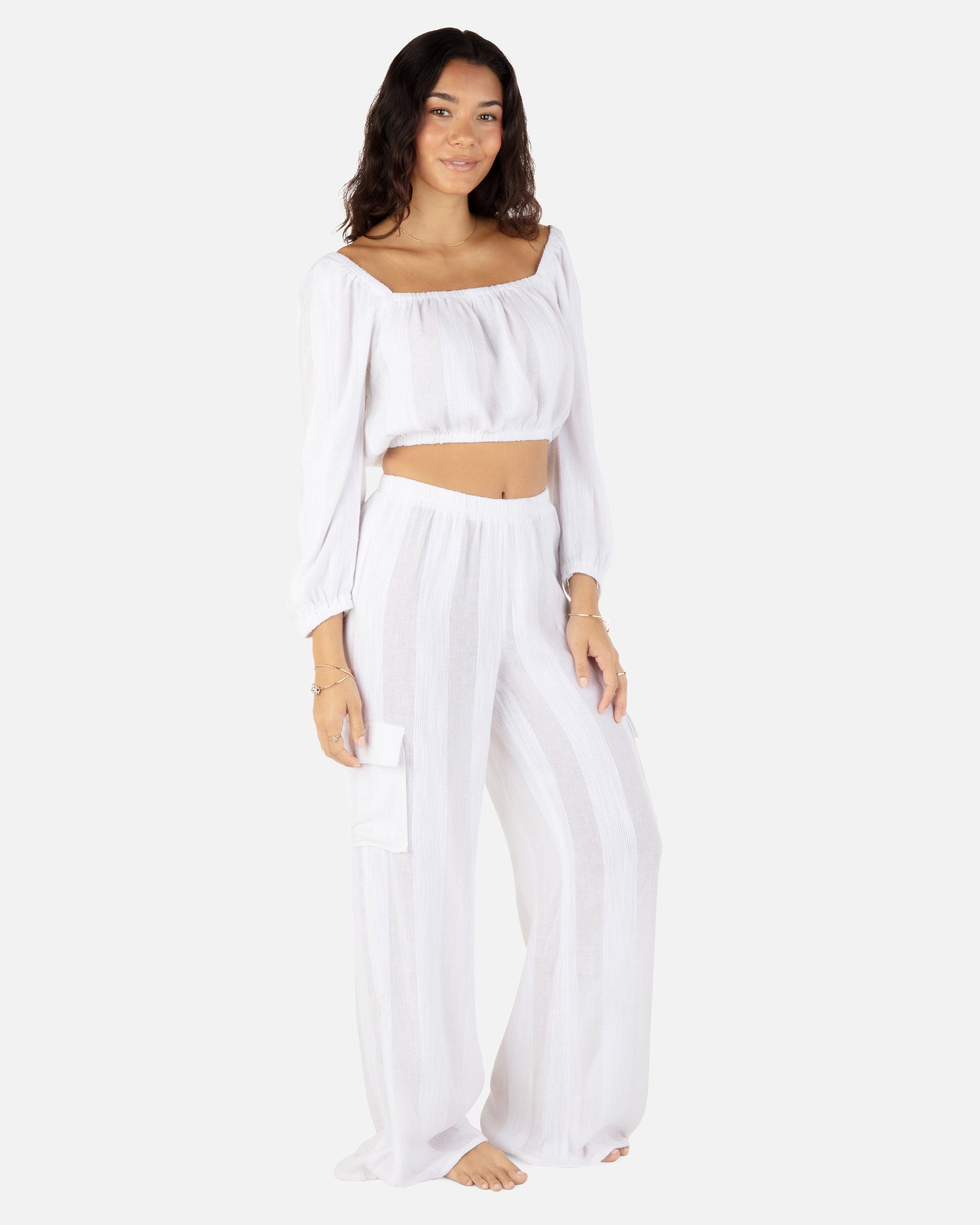 Hurley Stripe Gauze Cargo Beach Pant White L