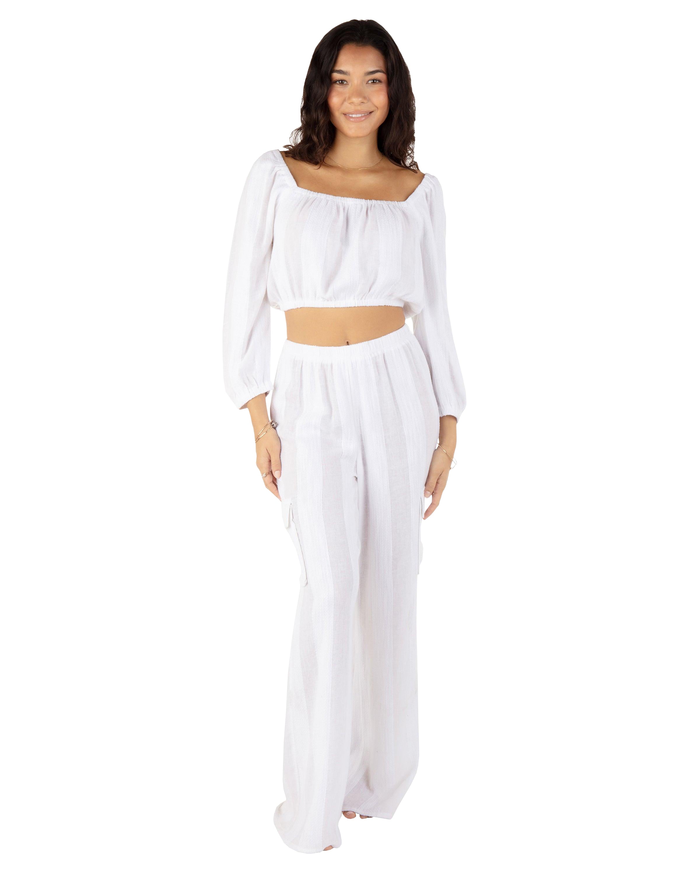 Hurley Stripe Gauze Cargo Beach Pant White L