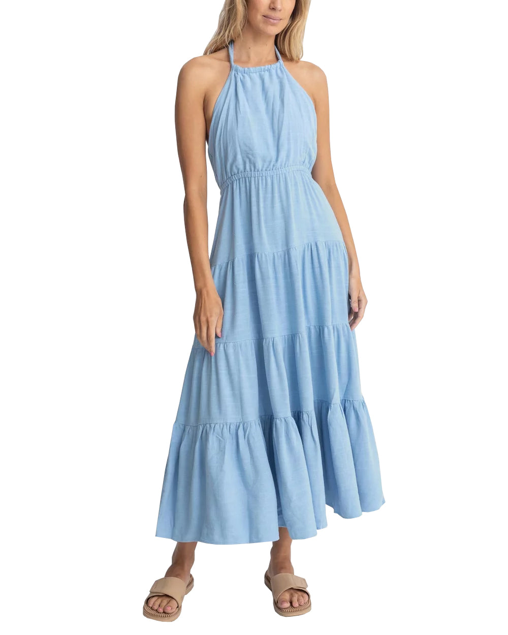 Rhythm Seacoast Halter Tiered Maxi Dress SKY XS