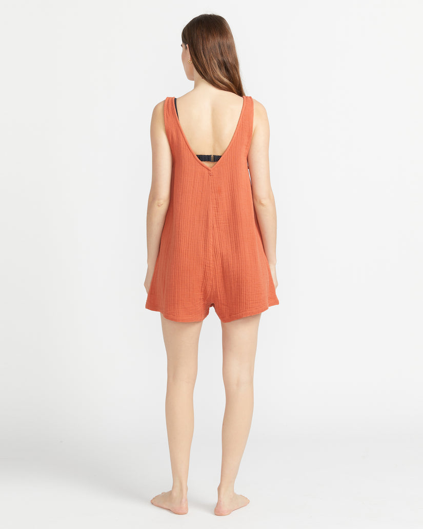 VOLCOM HANG LOOSE ROMPER DSR-DUST RED S
