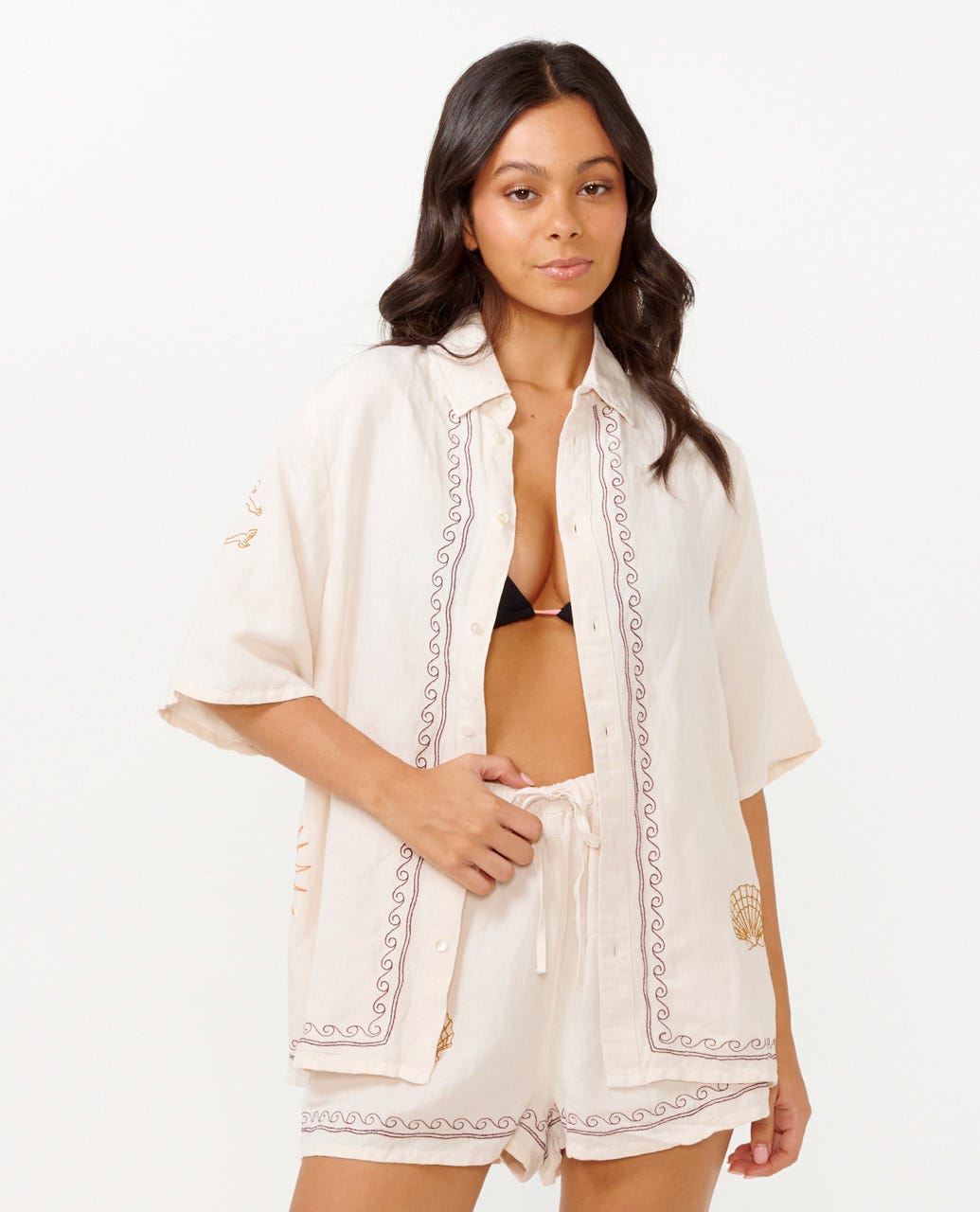 Rip Curl Beach Party Embroidered Shirt OFFWHT M