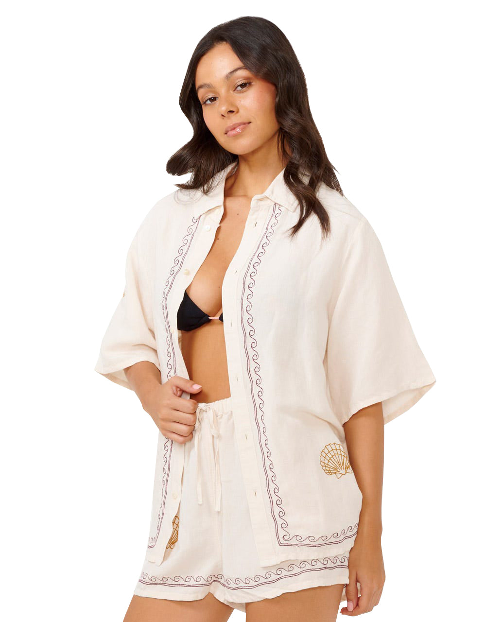 Rip Curl Beach Party Embroidered Shirt OFFWHT S