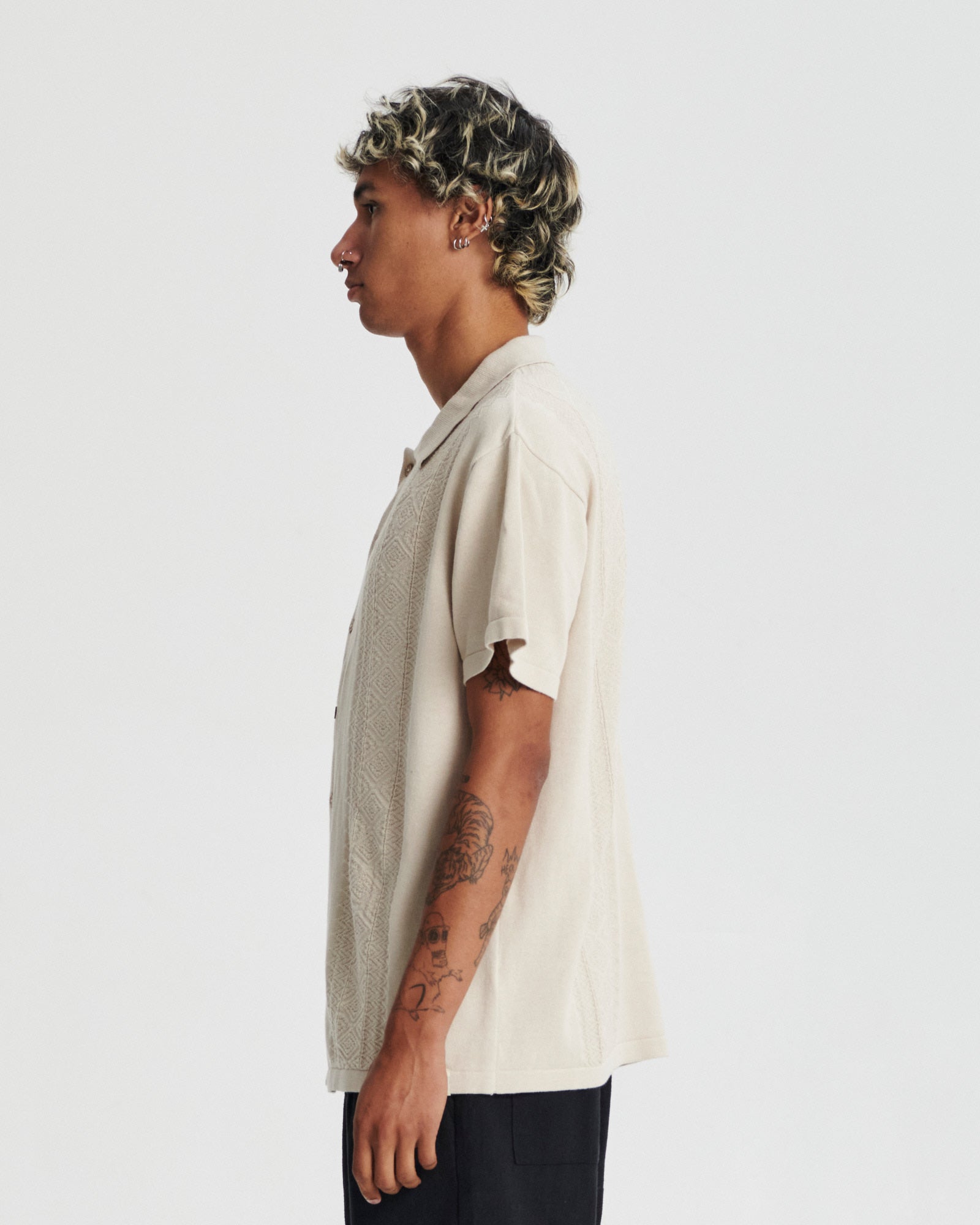 The Critical Slide Society Trader Knit Shirt ECRU L