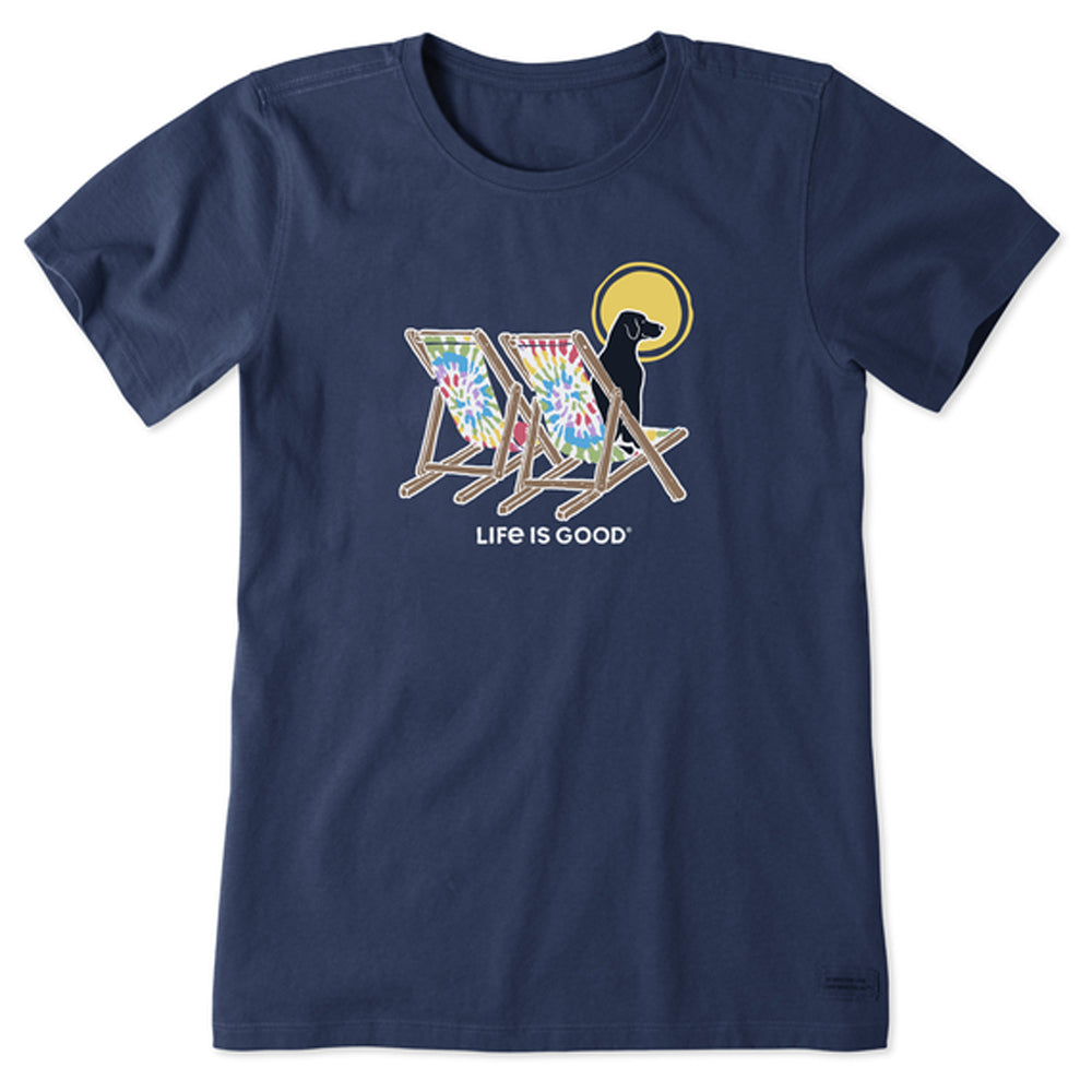 Life is Good Womens Crusher Tie Dye Dog Beach SS Tee DstBlu XS