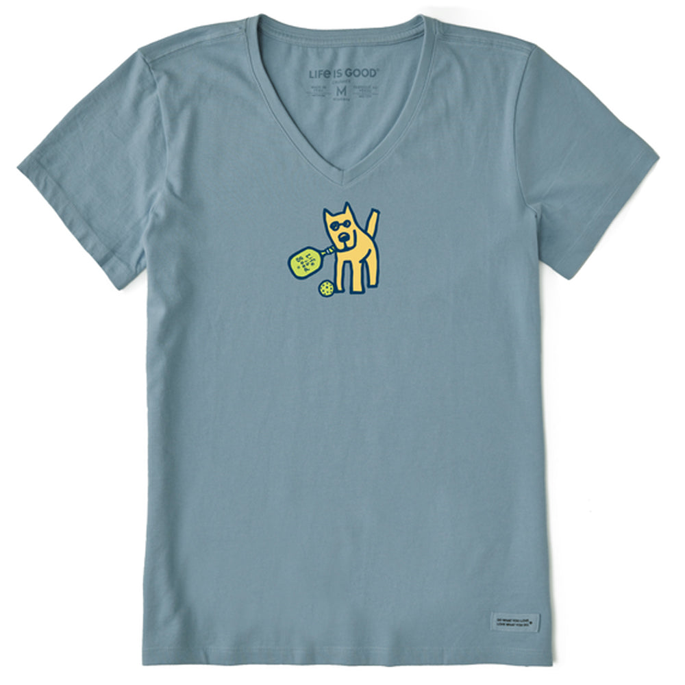 Life is Good Womens Crusher Vee Vintage Rocket Pickleball SS Tee SmkBlu XS