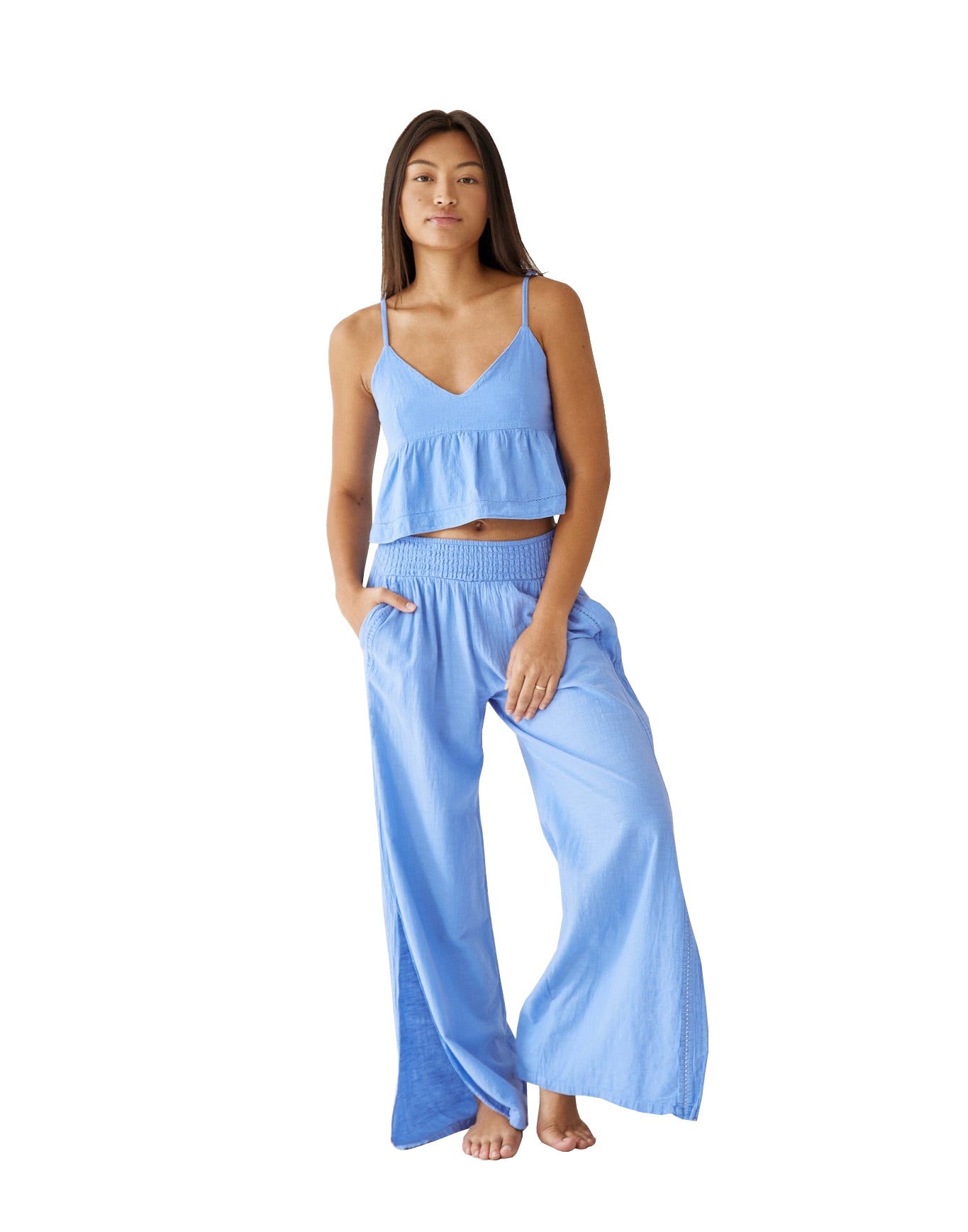 Blanco Slit Opening with Crochet Trim Pant Azure S