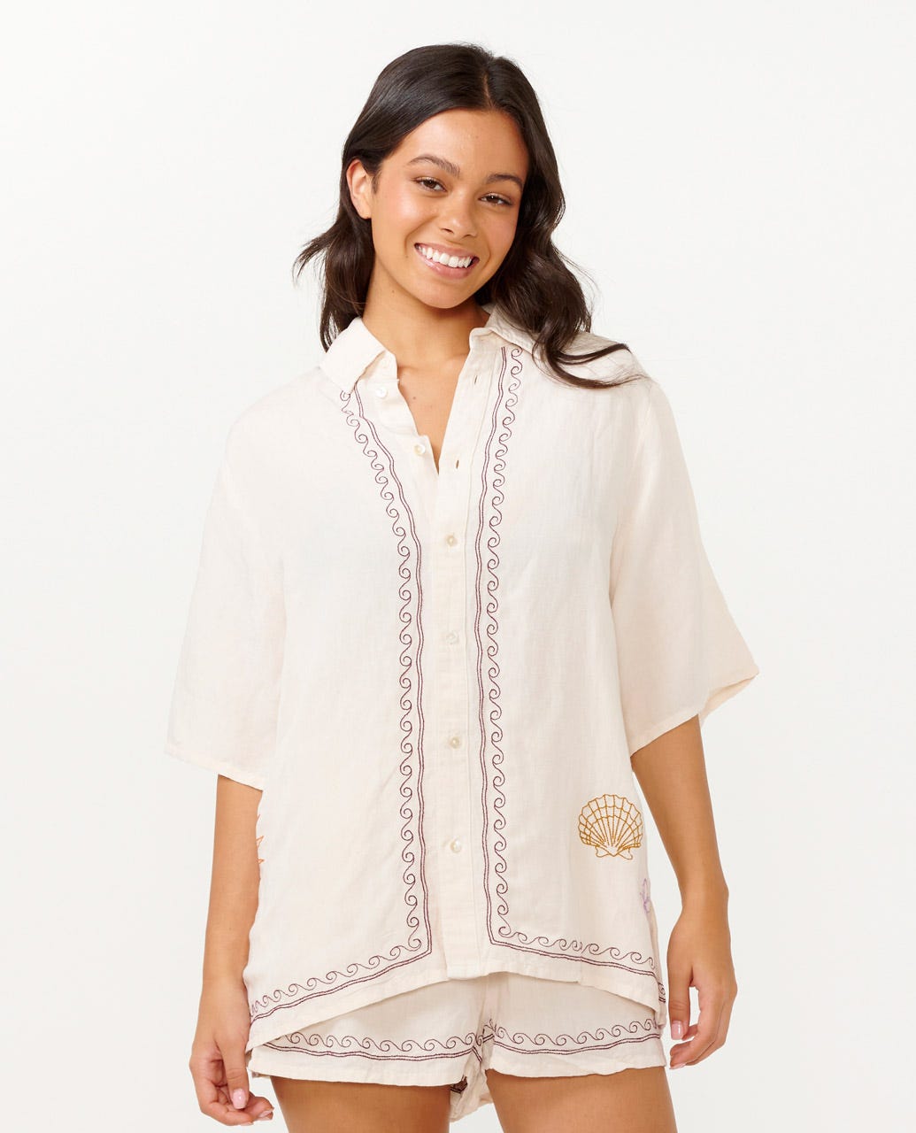 Rip Curl Beach Party Embroidered Shirt OFFWHT XS