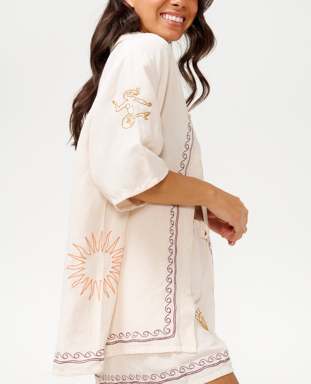 Rip Curl Beach Party Embroidered Shirt OFFWHT XS