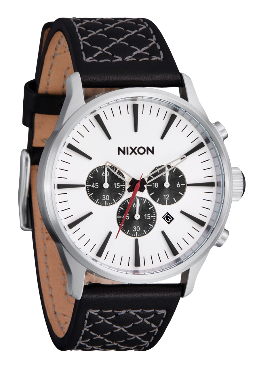 Nixon The Sentry Chrono Leather Watch 5267-Chrome-Cloud Sunray-Black