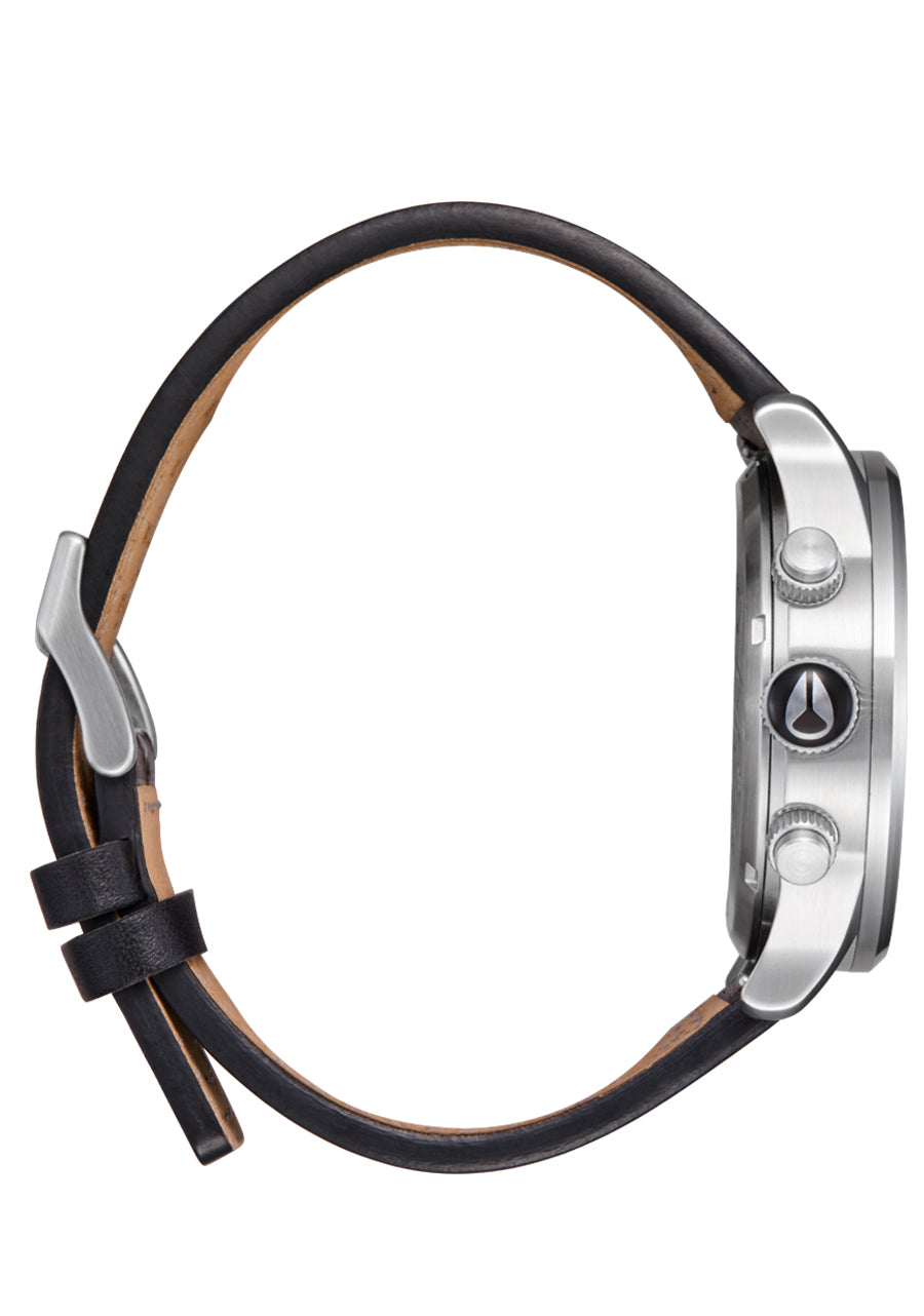 Nixon The Sentry Chrono Leather Watch 5267-Chrome-Cloud Sunray-Black