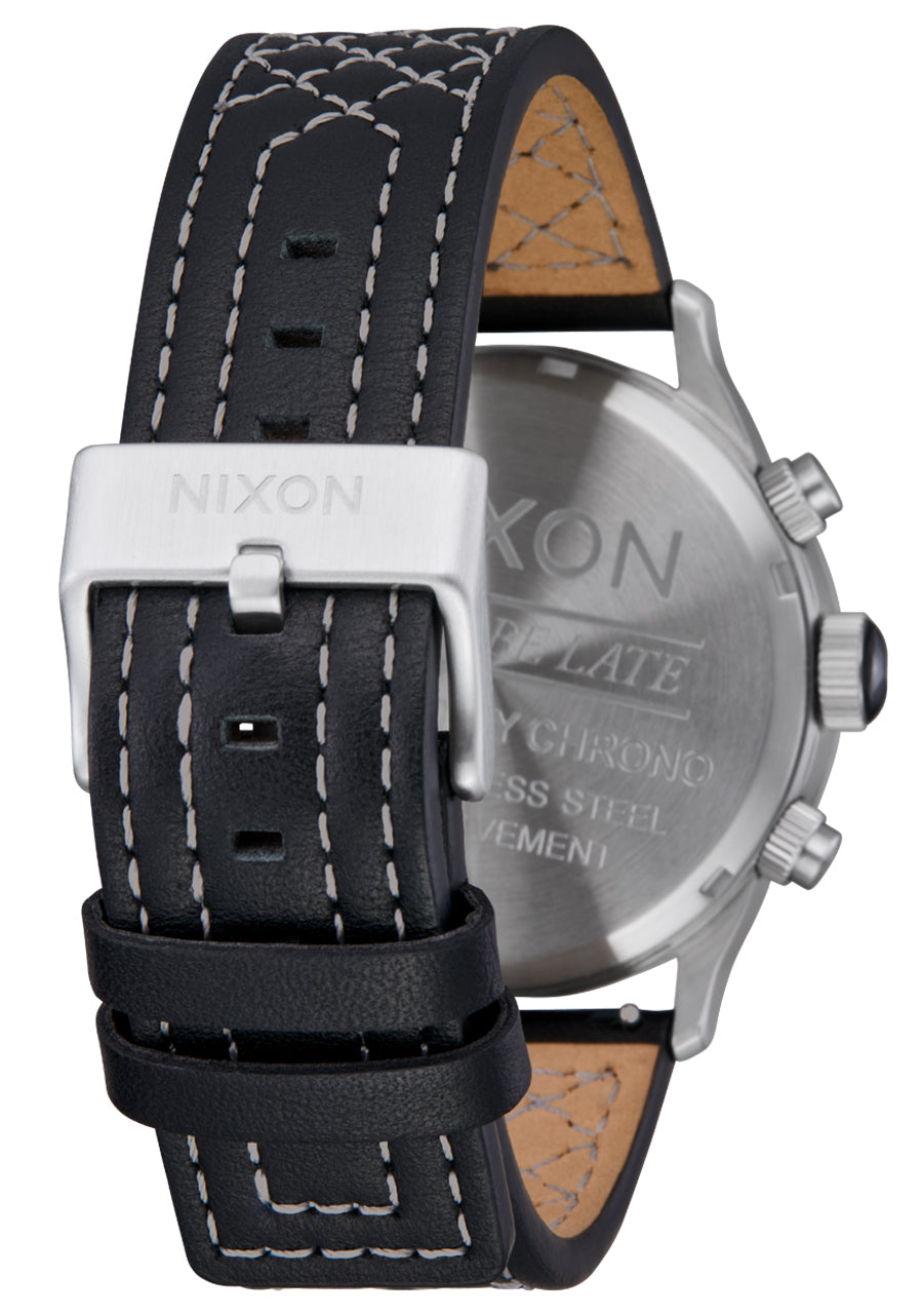 Nixon The Sentry Chrono Leather Watch 5267-Chrome-Cloud Sunray-Black