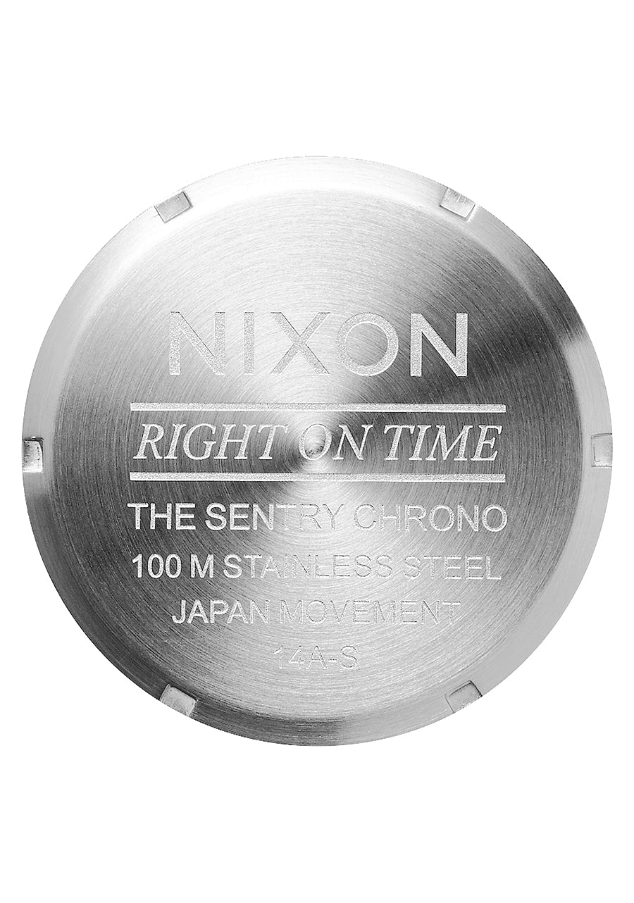 Nixon The Sentry Chrono Leather Watch 5267-Chrome-Cloud Sunray-Black