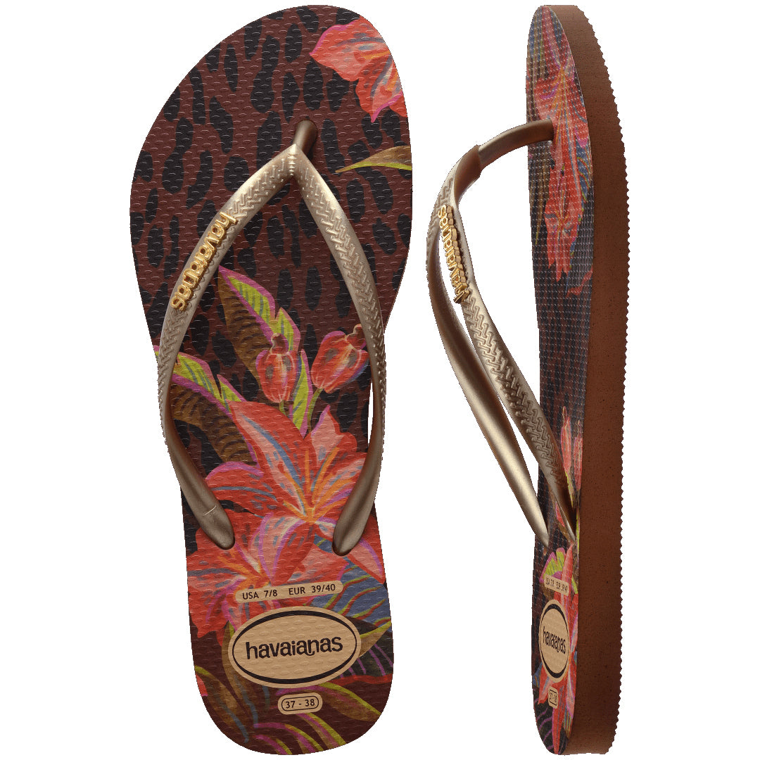 Havaianas Slim Animal Floral Fusion Womens Sandals 1976-Rust 9