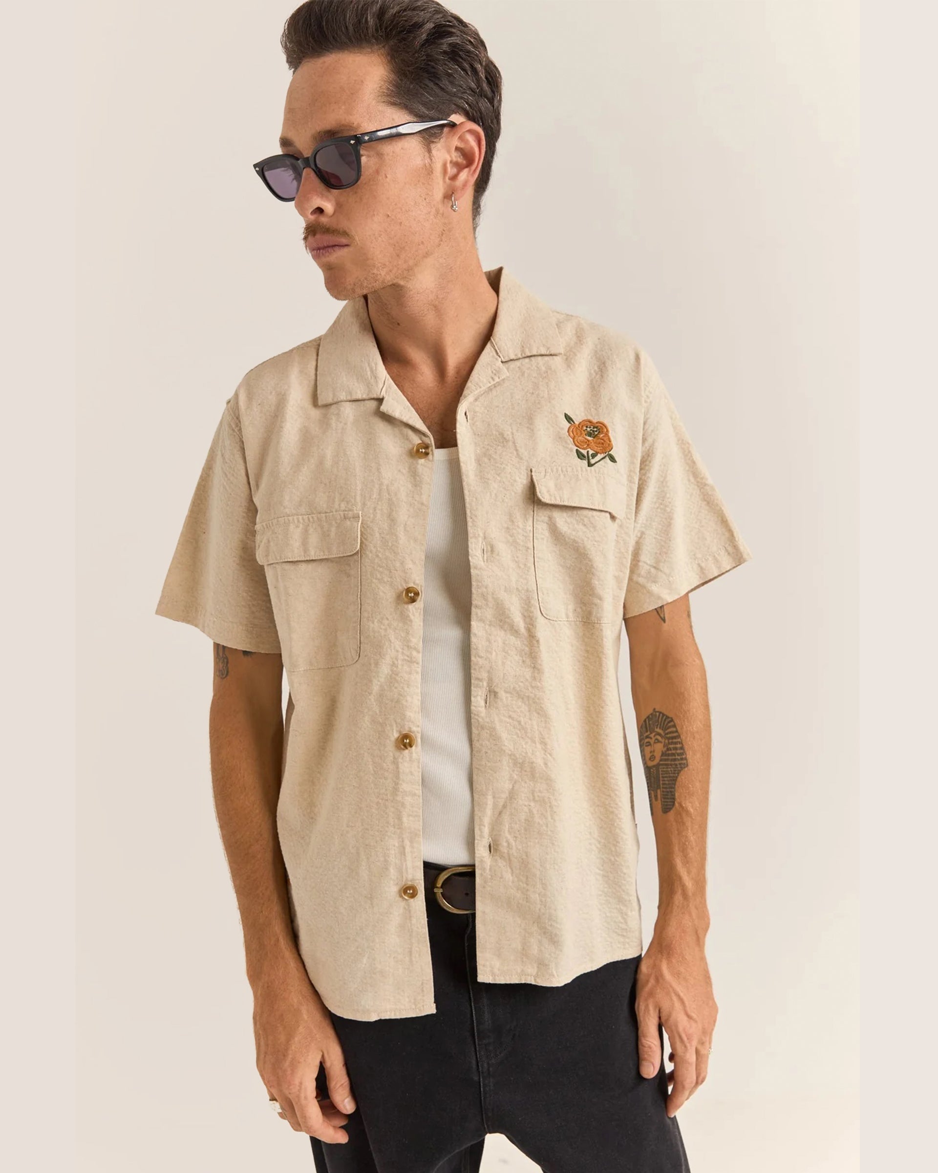 Rhythm Embroidered Seersucker SS Shirt NAT-NATURAL 2M