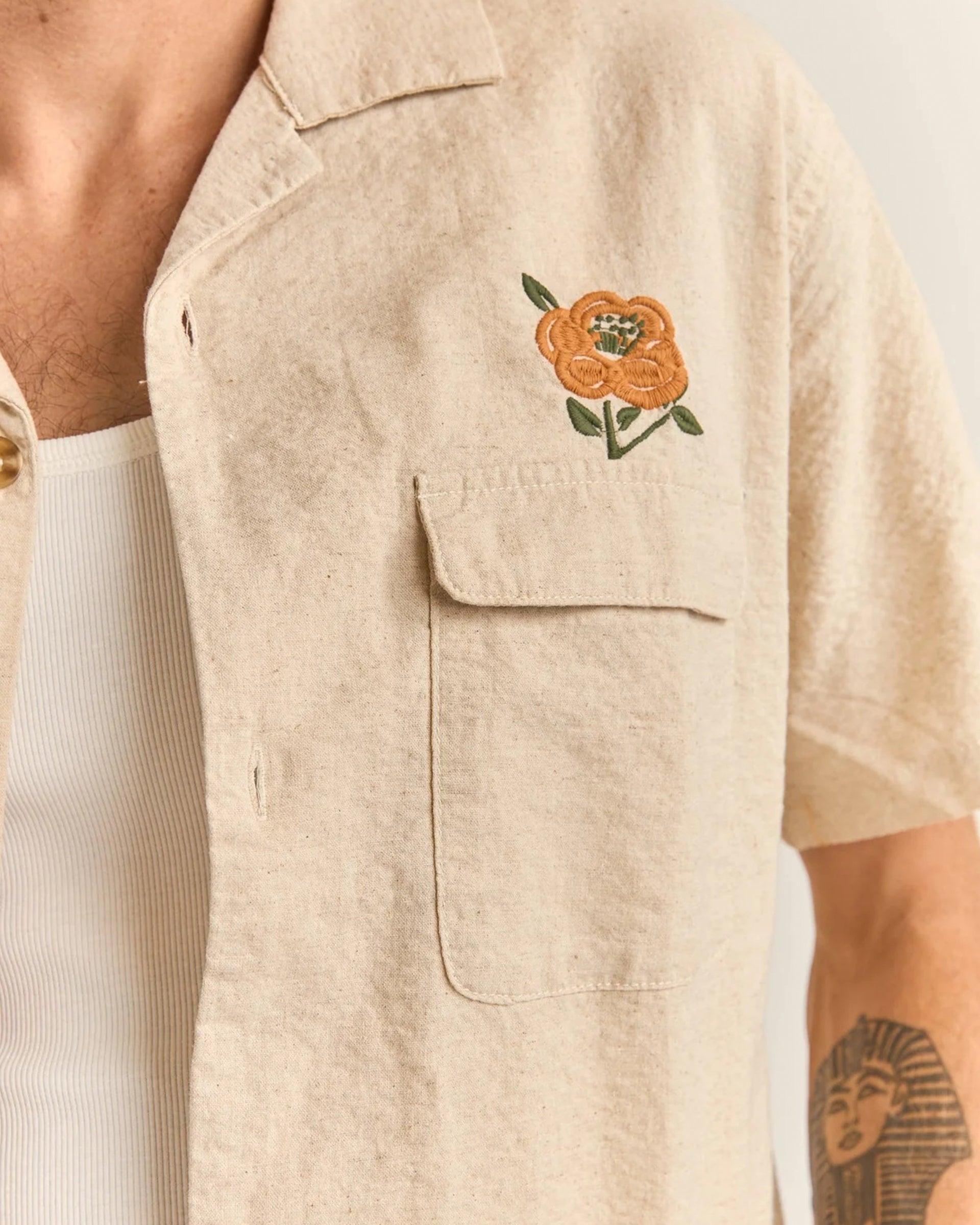 Rhythm Embroidered Seersucker SS Shirt NAT-NATURAL 3L