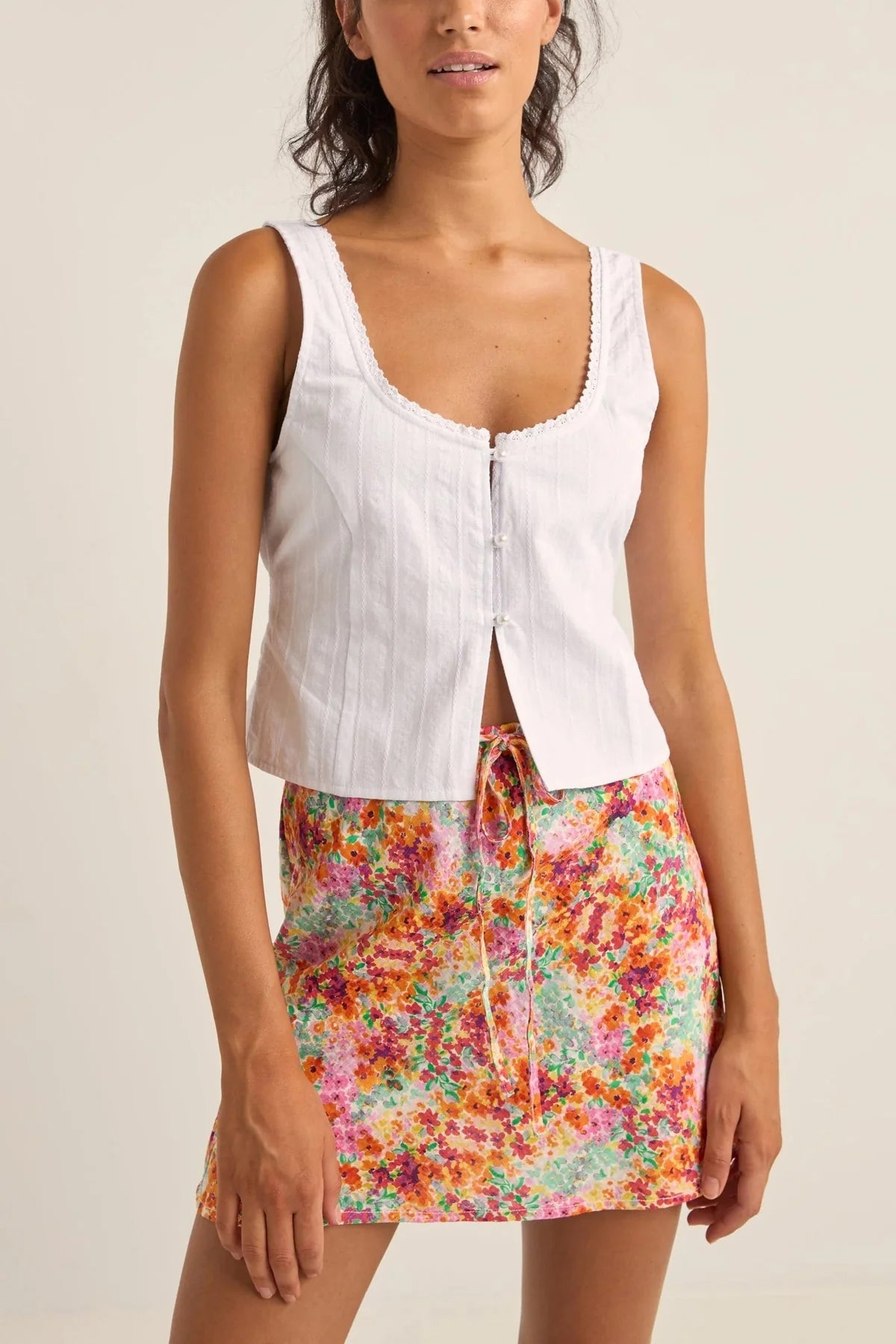 Rhythm Brighton Button Front Top WHT-WHITE 4L
