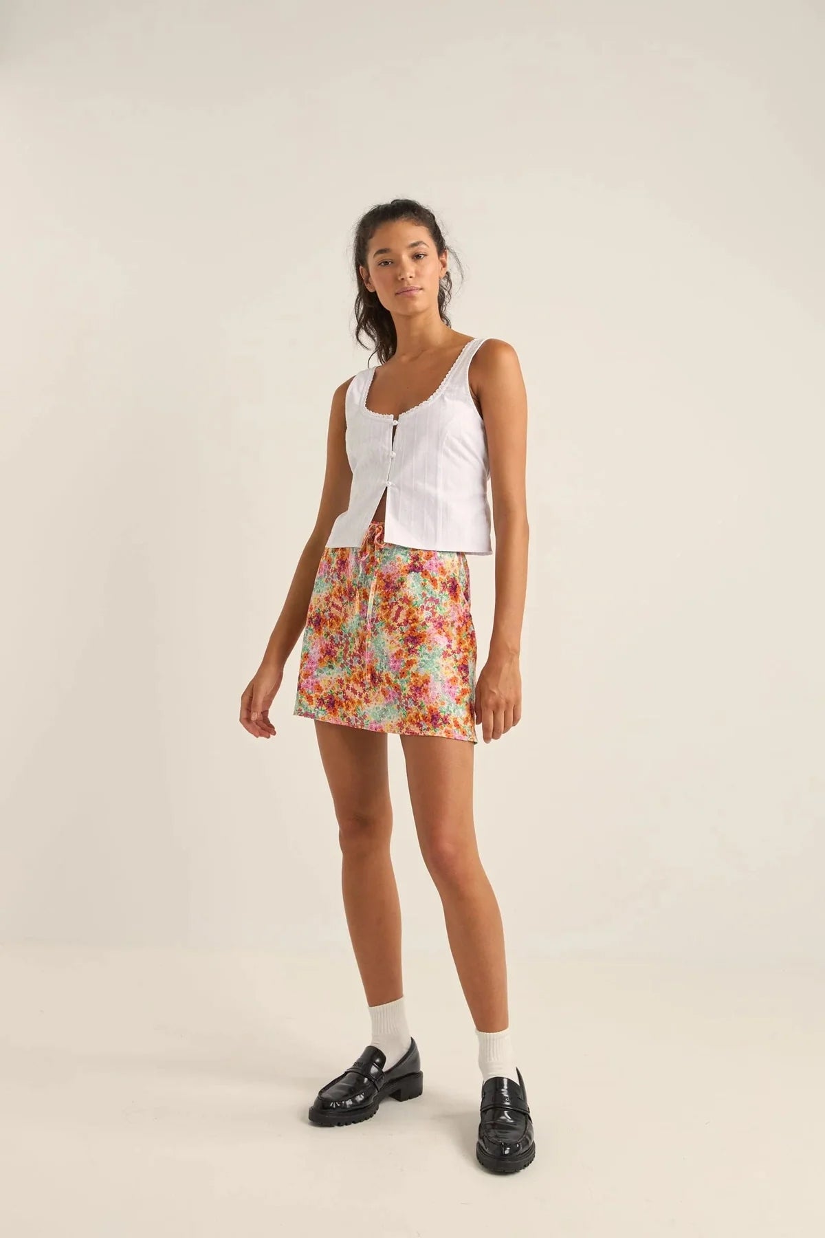 Rhythm Brighton Button Front Top WHT-WHITE 4L